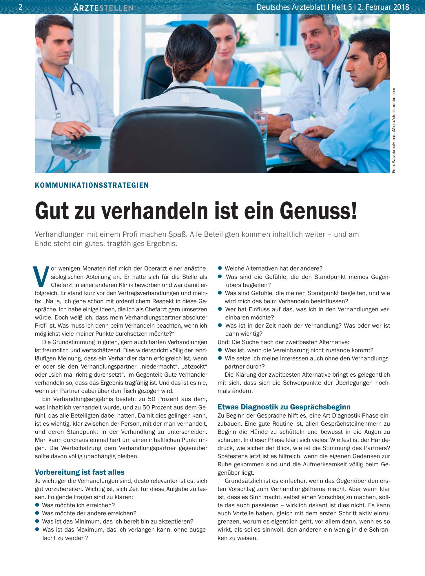 Vorschauseite 1: Kommunikationsstrategien: Gut zu verhandeln ist ein Genuss! – Deutsches Ärzteblatt