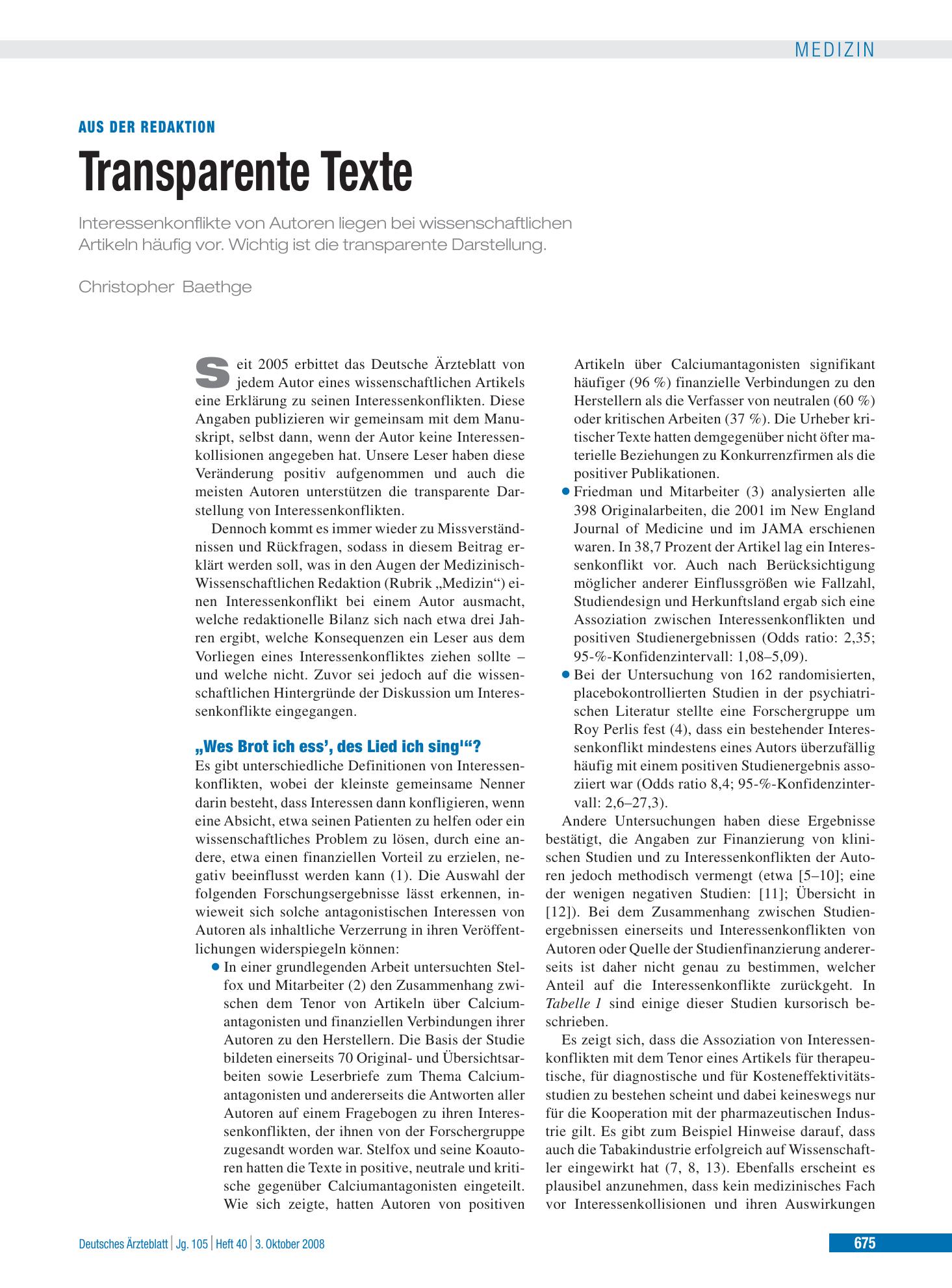 Vorschauseite 1: Transparente Texte – Deutsches Ärzteblatt