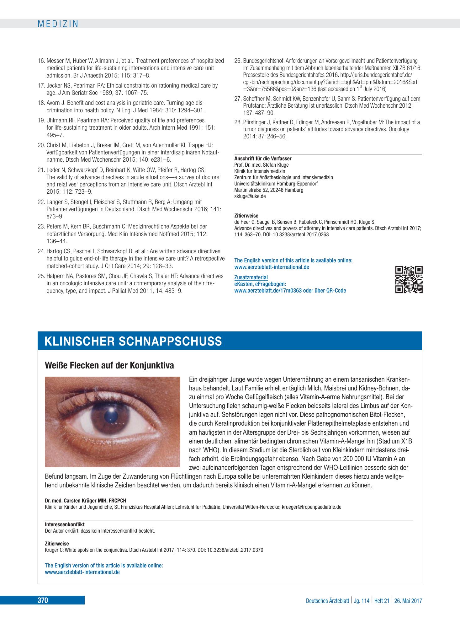 Vorschauseite 1: Weiße Flecken auf der Konjunktiva – Deutsches Ärzteblatt