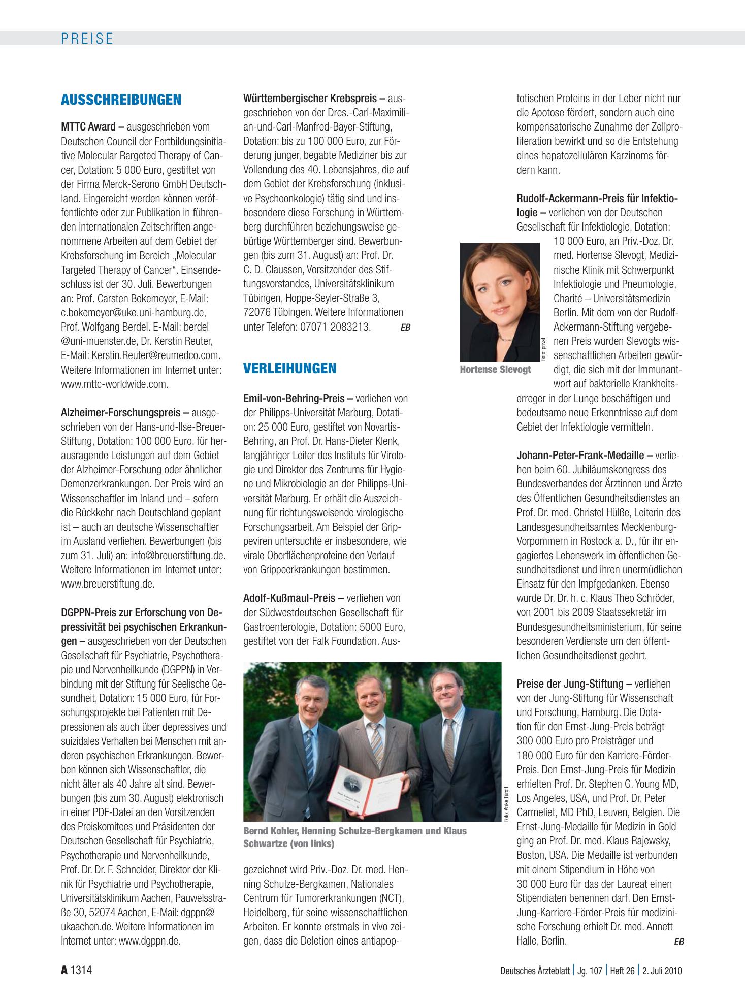 Vorschauseite 1: Verleihungen – Deutsches Ärzteblatt