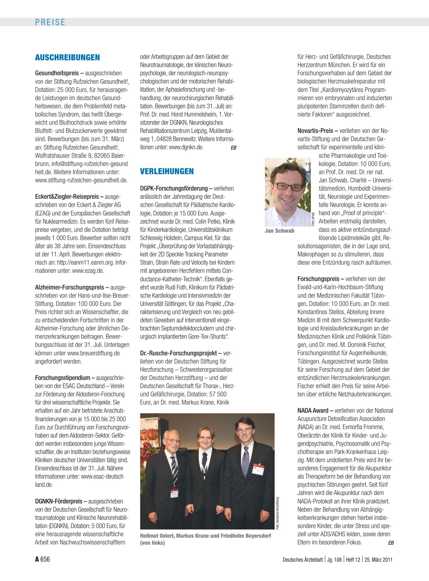 Vorschauseite 1: Verleihungen – Deutsches Ärzteblatt