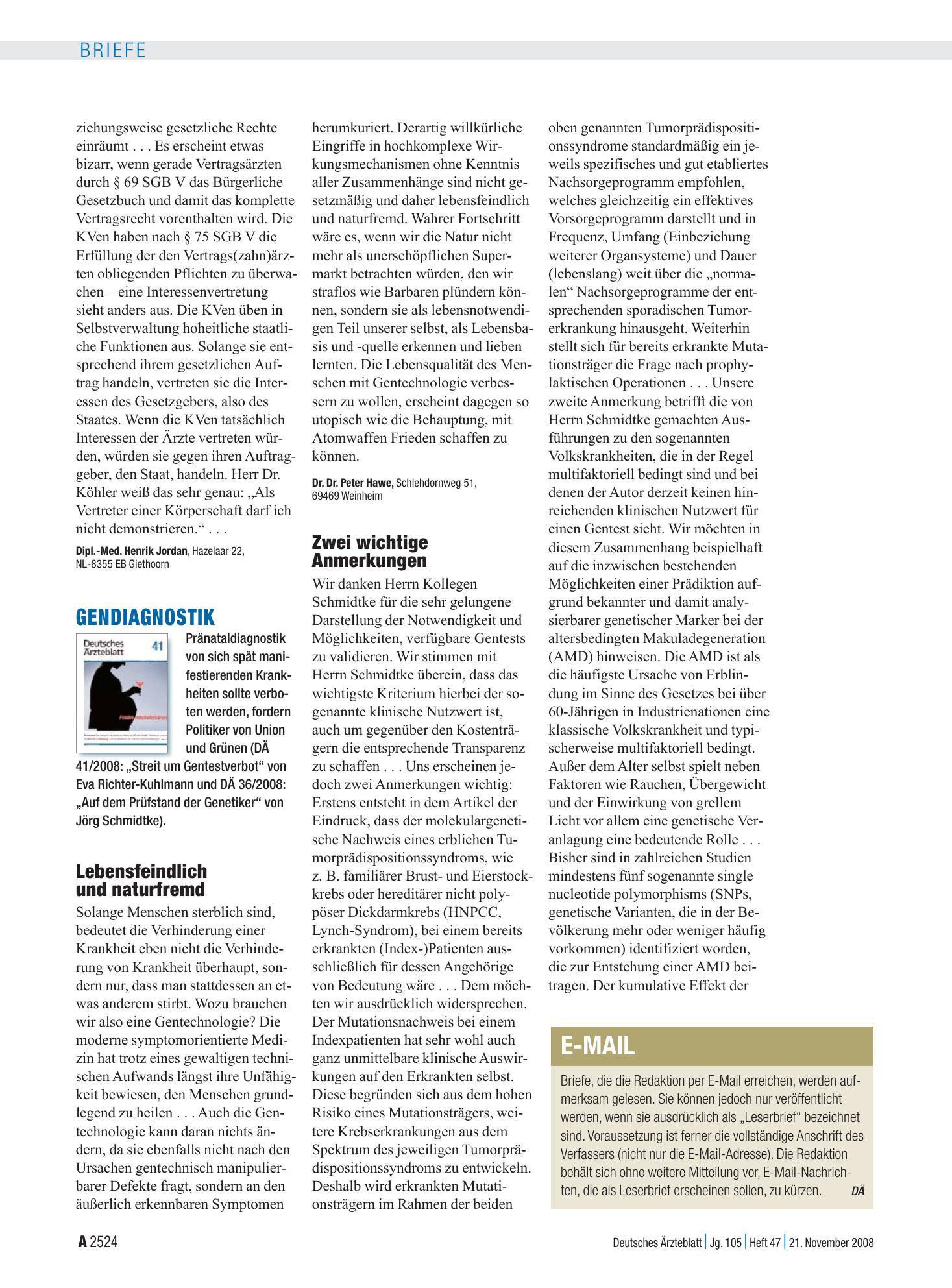 Vorschauseite 1: Gendiagnostik: Lebensfeindlich und naturfremd – Deutsches Ärzteblatt