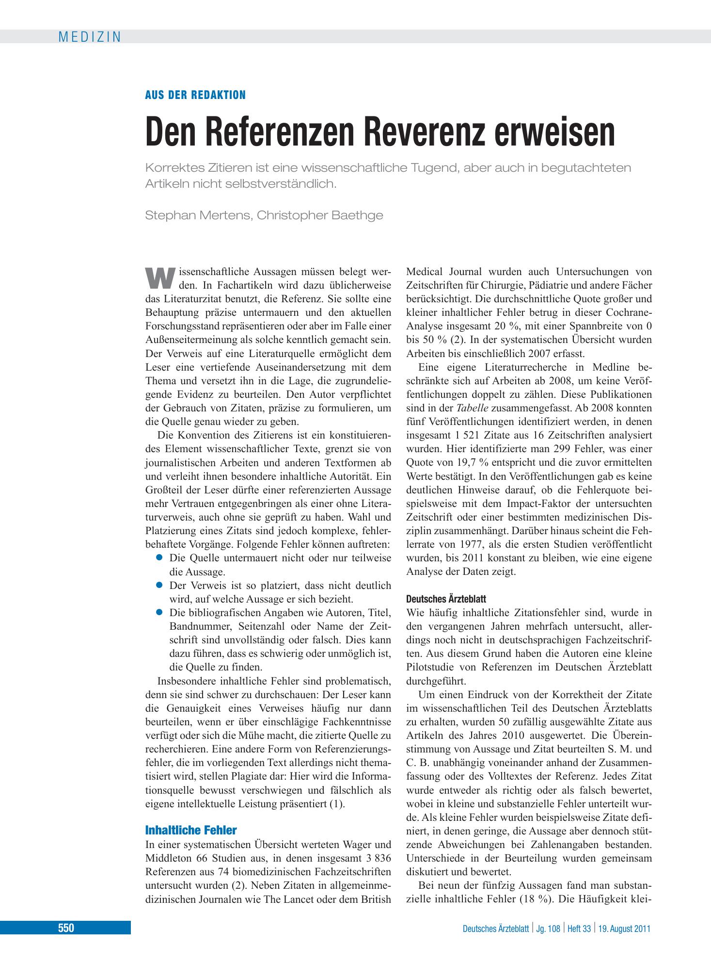 Vorschauseite 1: Den Referenzen Reverenz erweisen – Deutsches Ärzteblatt