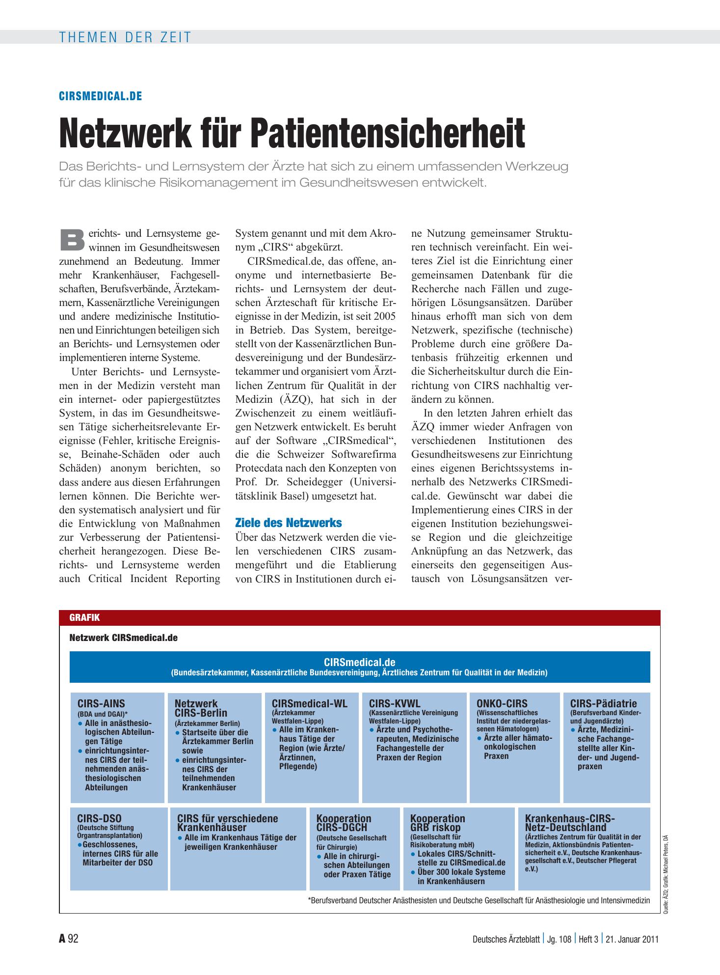 Vorschauseite 1: CIRSmedical.de: Netzwerk für Patientensicherheit – Deutsches Ärzteblatt