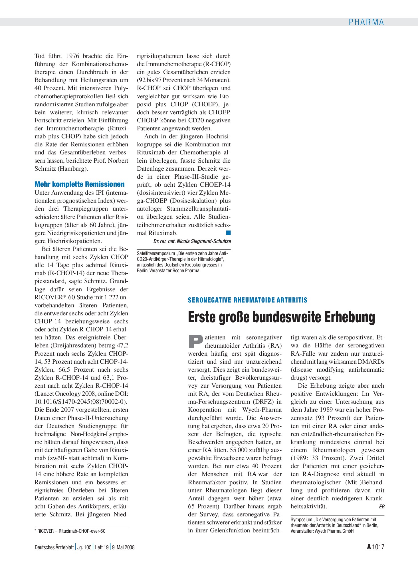 Vorschauseite 1: Seronegative rheumatoide Arthritis: Erste große bundesweite Erhebung – Deutsches Ärzteblatt