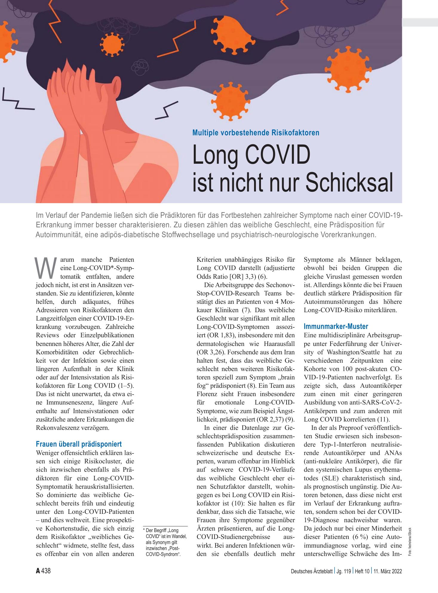 Vorschauseite 1: Multiple vorbestehende Risikofaktoren: Long COVID ist nicht nur Schicksal – Deutsches Ärzteblatt
