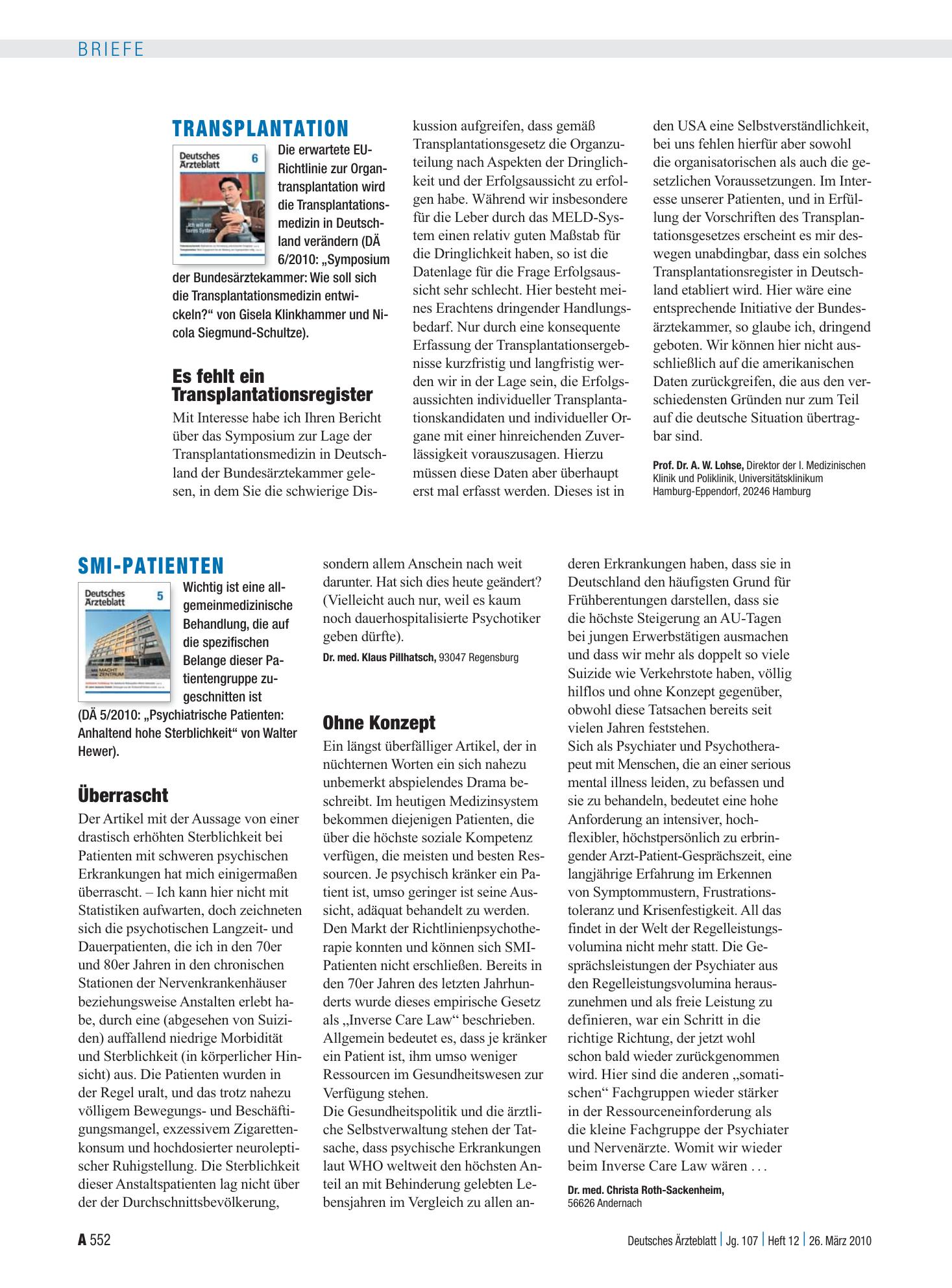 Vorschauseite 1: SMI-Patienten: Überrascht – Deutsches Ärzteblatt