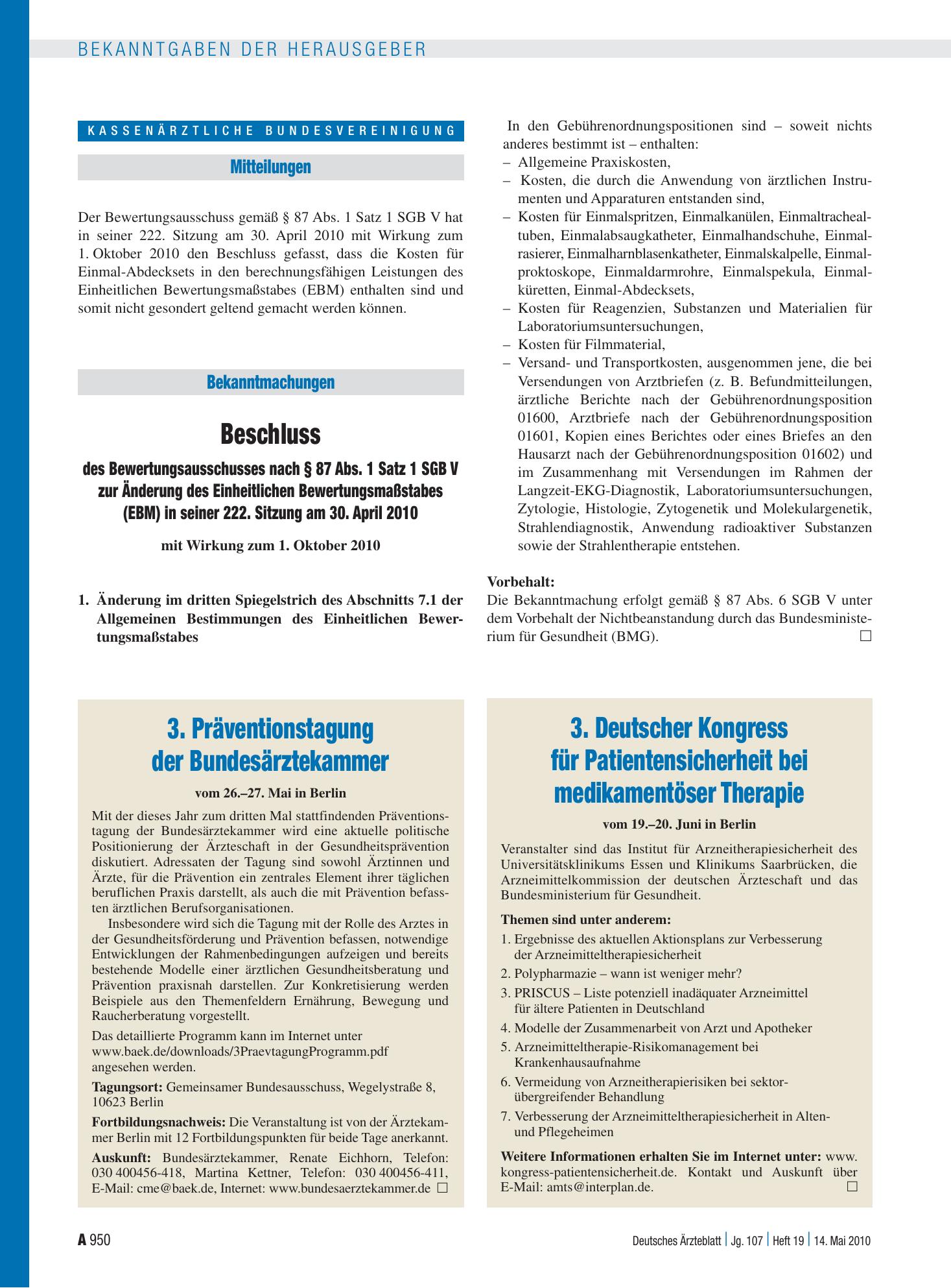 Vorschauseite 1: Mitteilungen – Deutsches Ärzteblatt