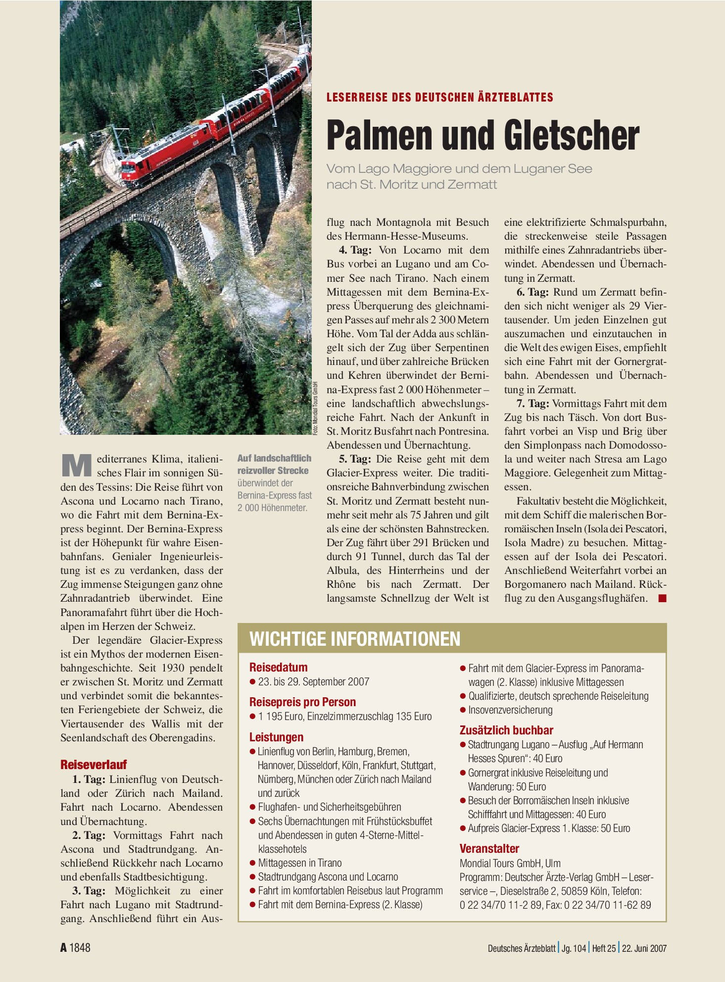 Vorschauseite 1: Leserreise des Deutschen Ärzteblattes: Palmen und Gletscher – Deutsches Ärzteblatt