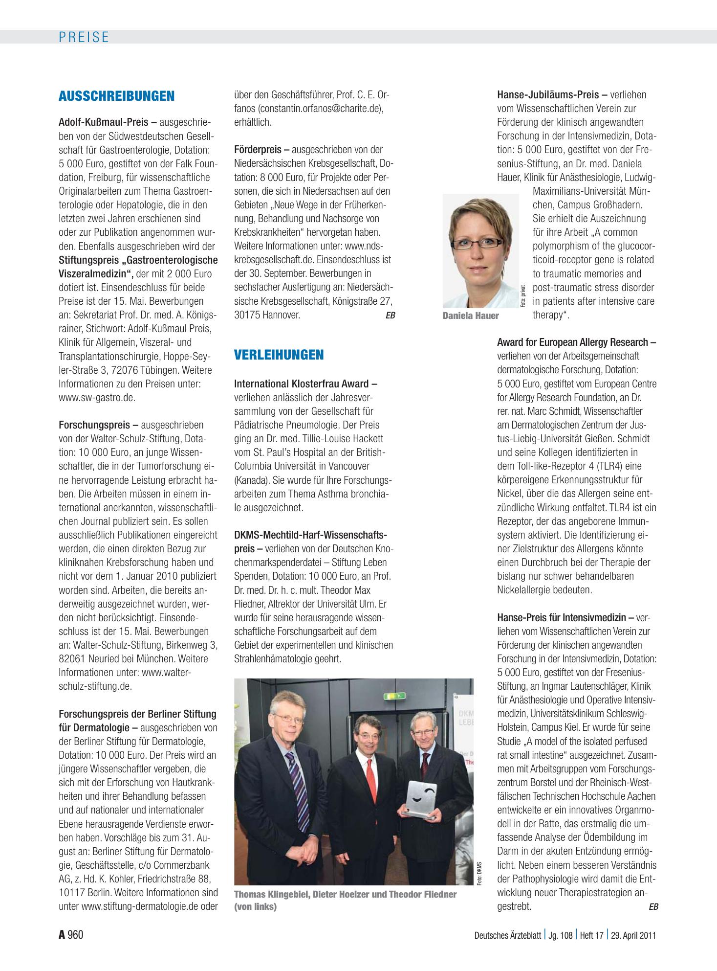 Vorschauseite 1: Verleihungen – Deutsches Ärzteblatt