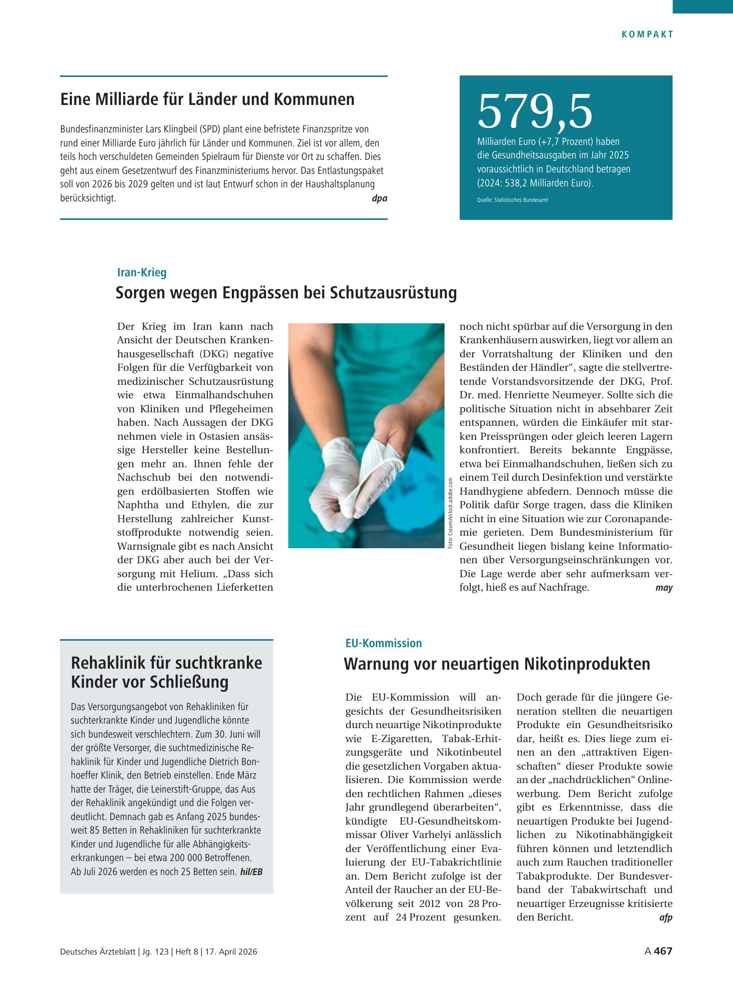 Vorschauseite 1: Zahl – Deutsches Ärzteblatt