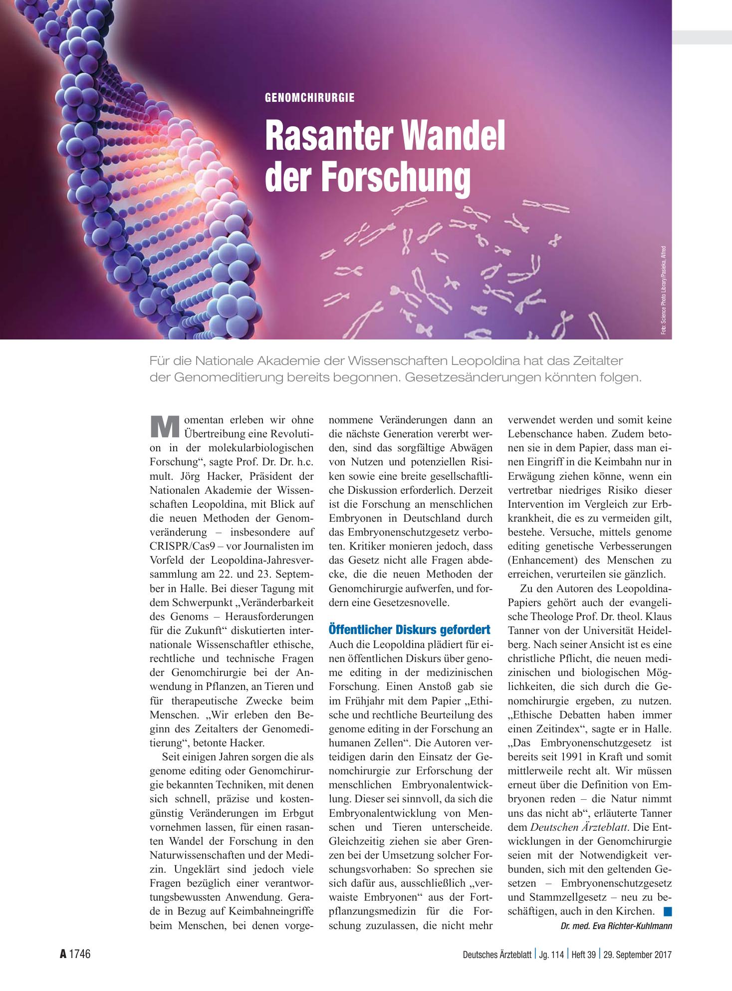 Vorschauseite 1: Genomchirurgie: Rasanter Wandel der Forschung – Deutsches Ärzteblatt
