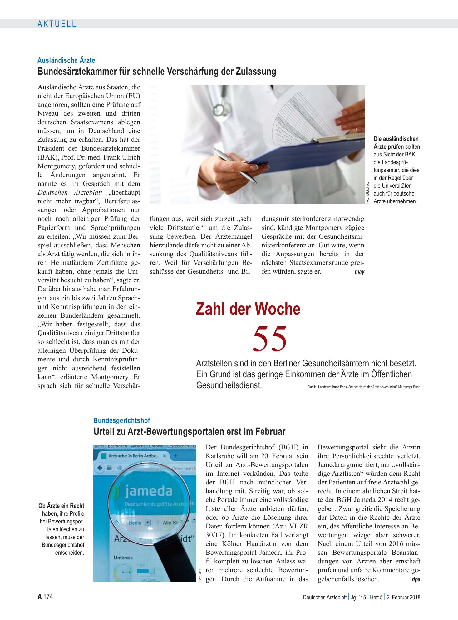 Vorschauseite 1: Zahl der Woche 55 – Deutsches Ärzteblatt