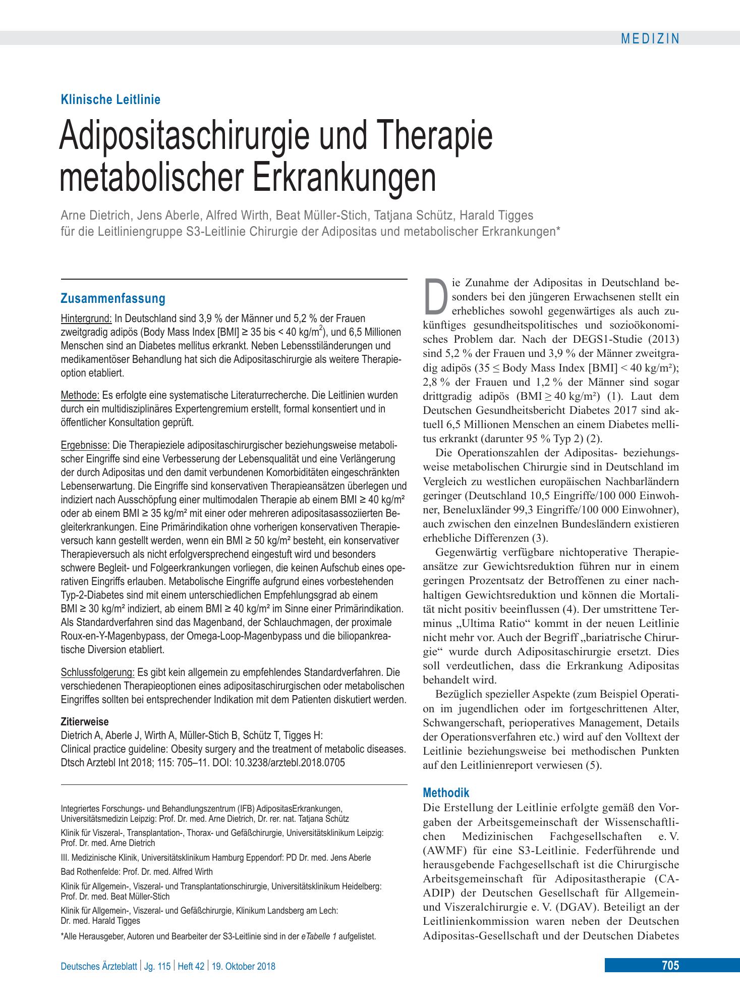Vorschauseite 1: Adipositaschirurgie und Therapie metabolischer Erkrankungen – Deutsches Ärzteblatt