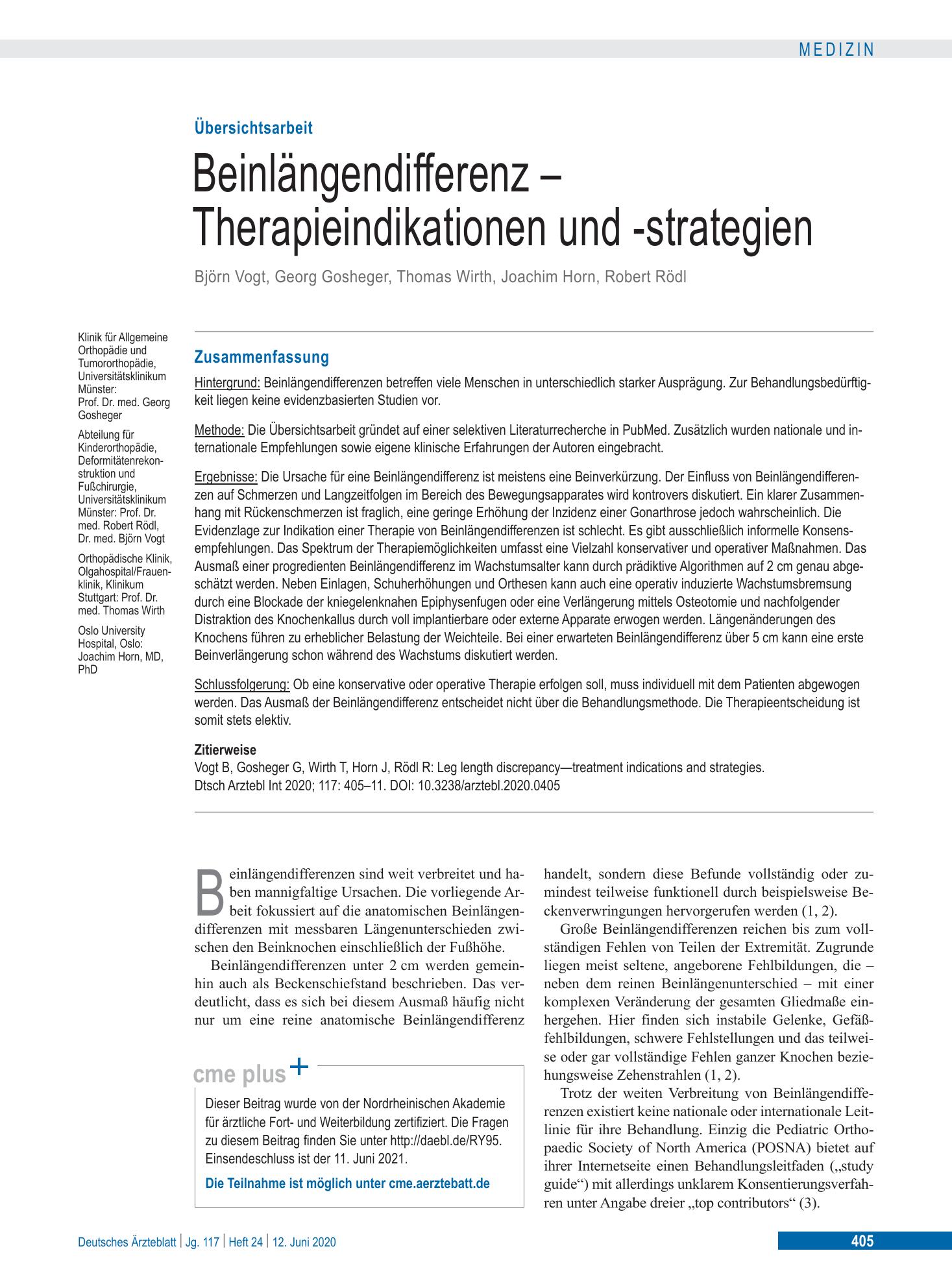Vorschauseite 1: Beinlängendifferenz – Therapieindikationen und -strategien – Deutsches Ärzteblatt