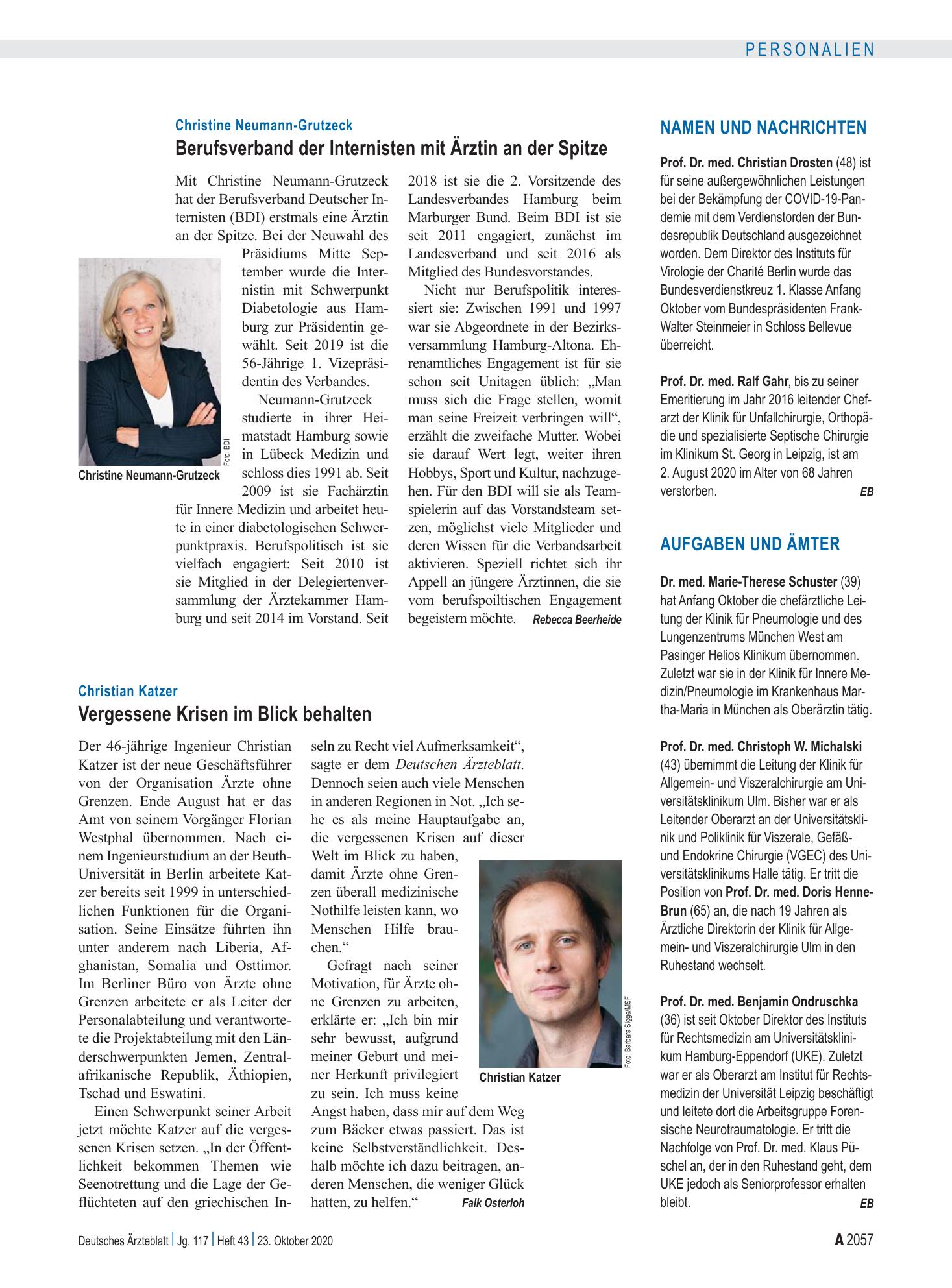 Vorschauseite 1: Aufgaben und Ämter – Deutsches Ärzteblatt