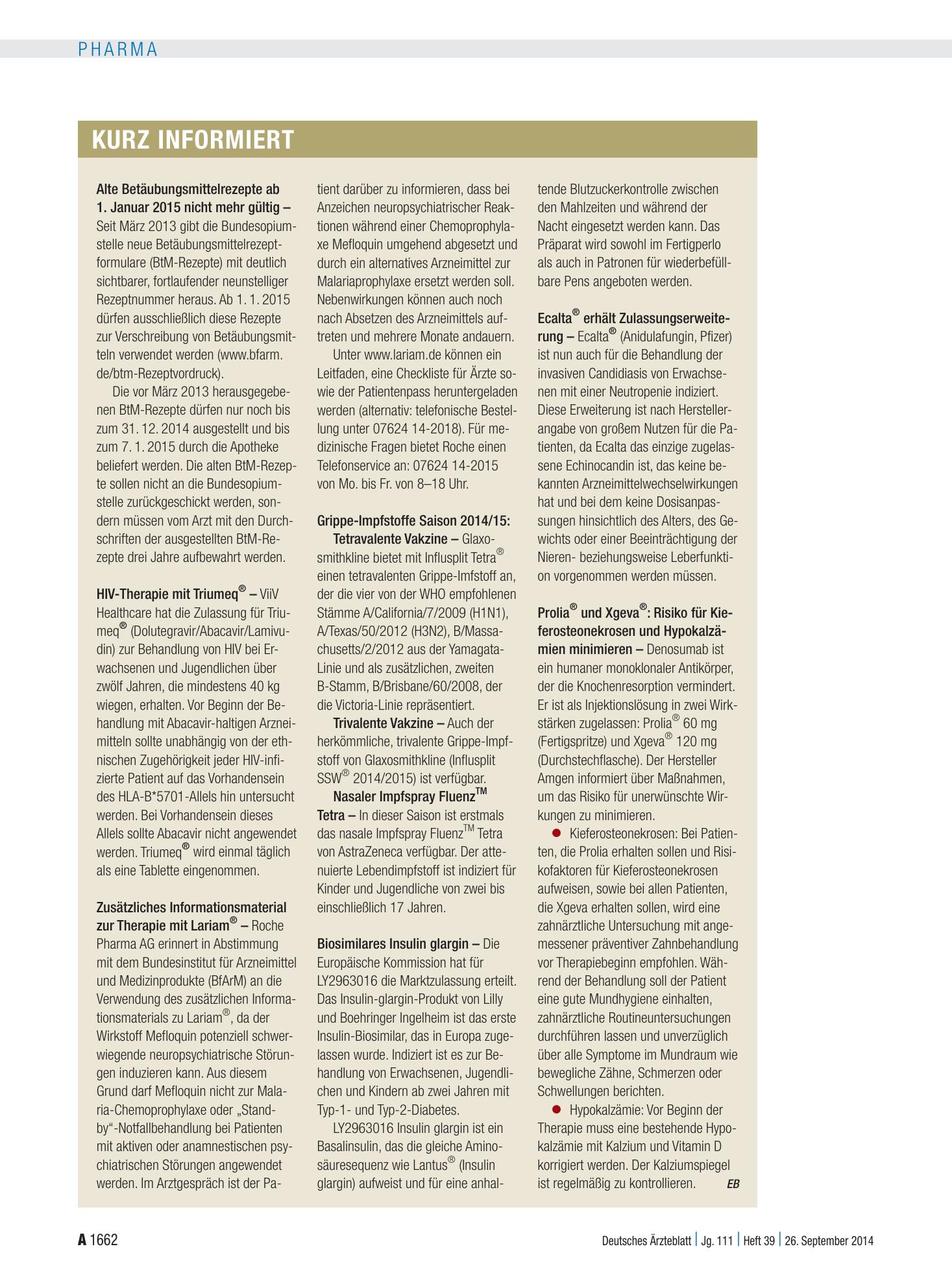 Vorschauseite 1: Kurz informiert – Deutsches Ärzteblatt
