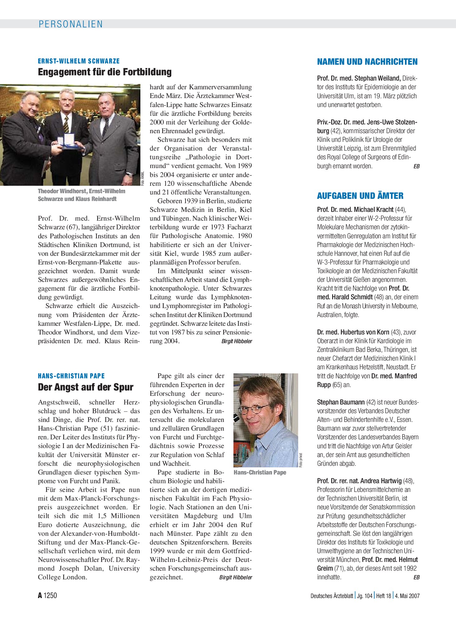 Vorschauseite 1: Ernst-Wilhelm Schwarze: Engagement für die Fortbildung – Deutsches Ärzteblatt