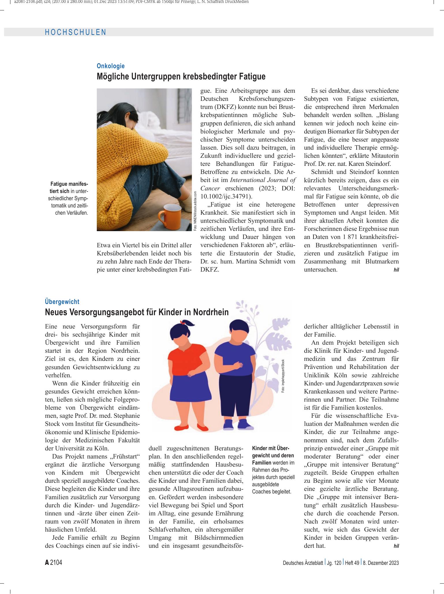 Vorschauseite 1: Onkologie: Mögliche Untergruppen krebsbedingter Fatigue – Deutsches Ärzteblatt