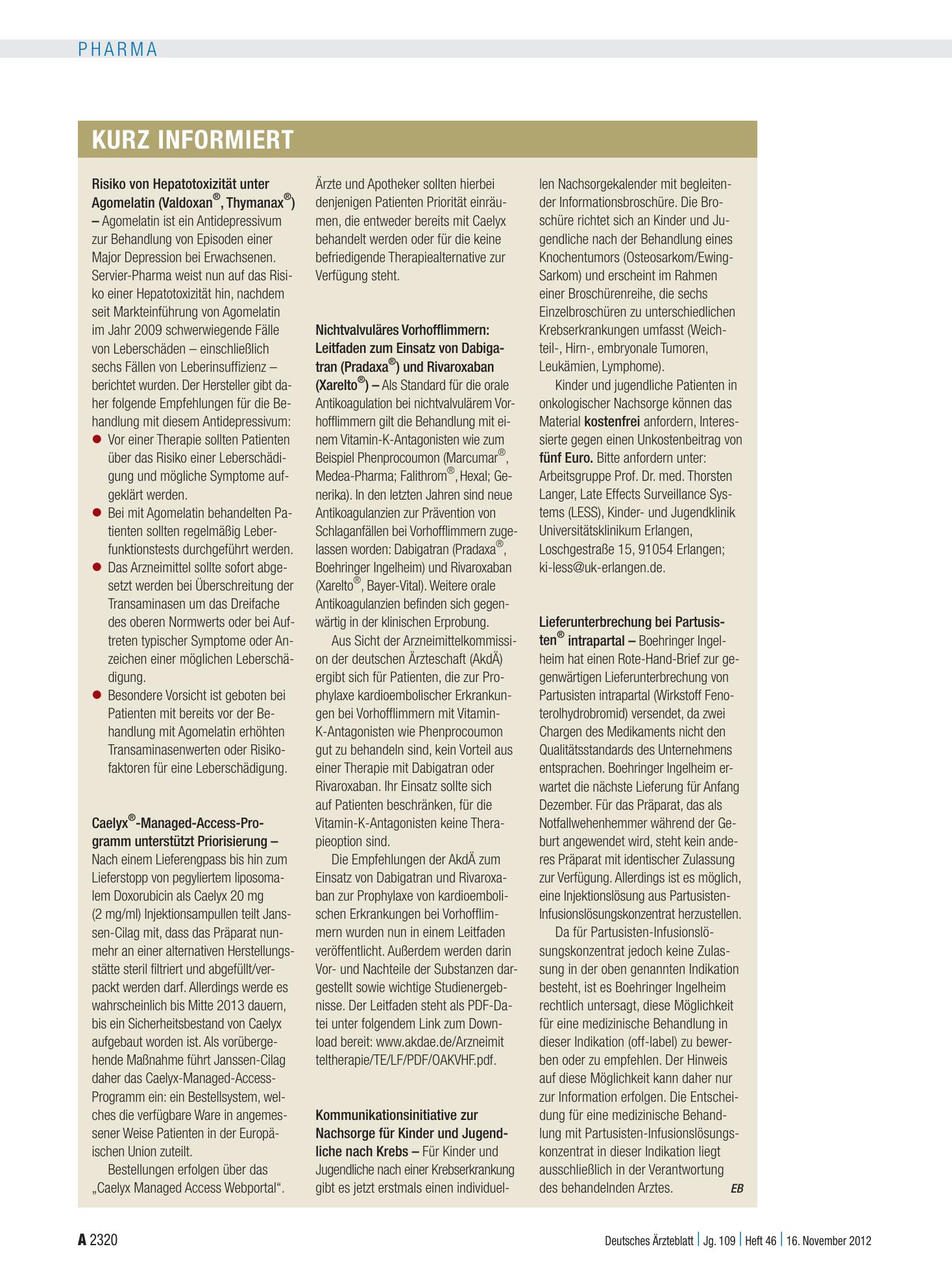 Vorschauseite 1: Kurz informiert – Deutsches Ärzteblatt