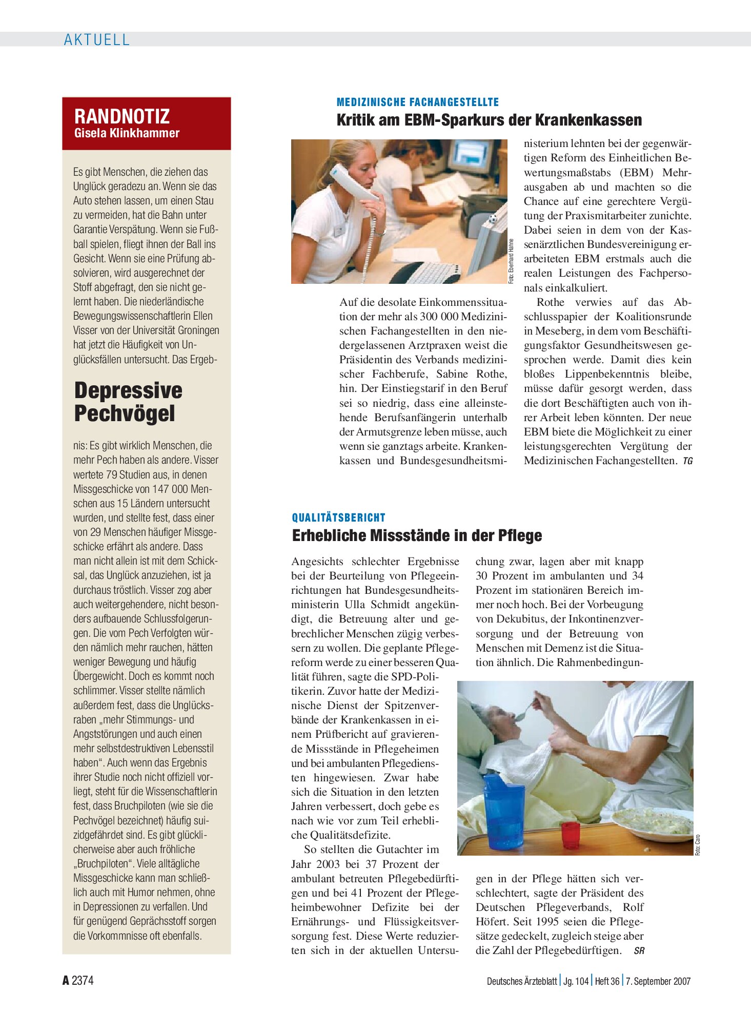 Vorschauseite 1: RANDNOTIZ: Depressive Pechvögel – Deutsches Ärzteblatt