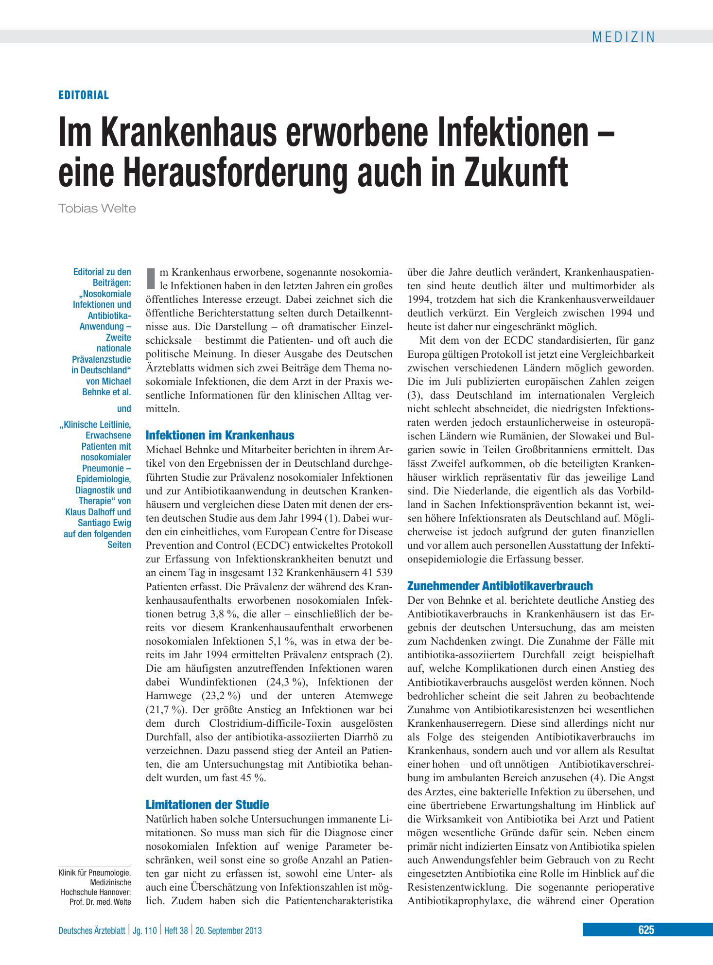 Vorschauseite 1: Nosokomiale Infektionen und Antibiotika-Anwendung – Deutsches Ärzteblatt