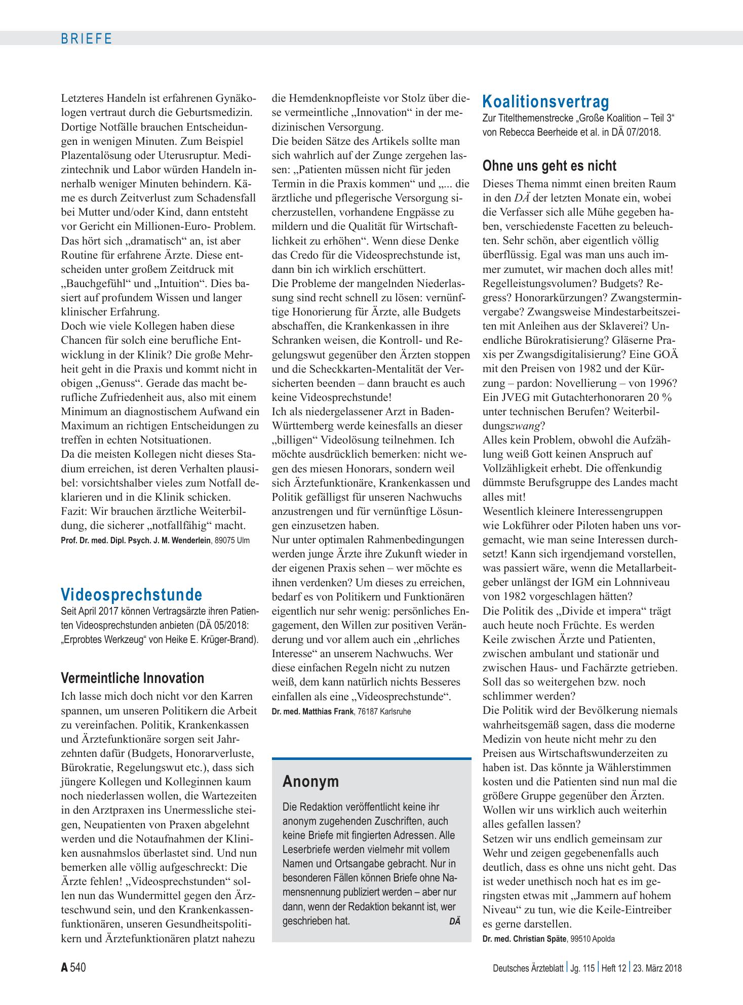 Vorschauseite 1: Anonym – Deutsches Ärzteblatt