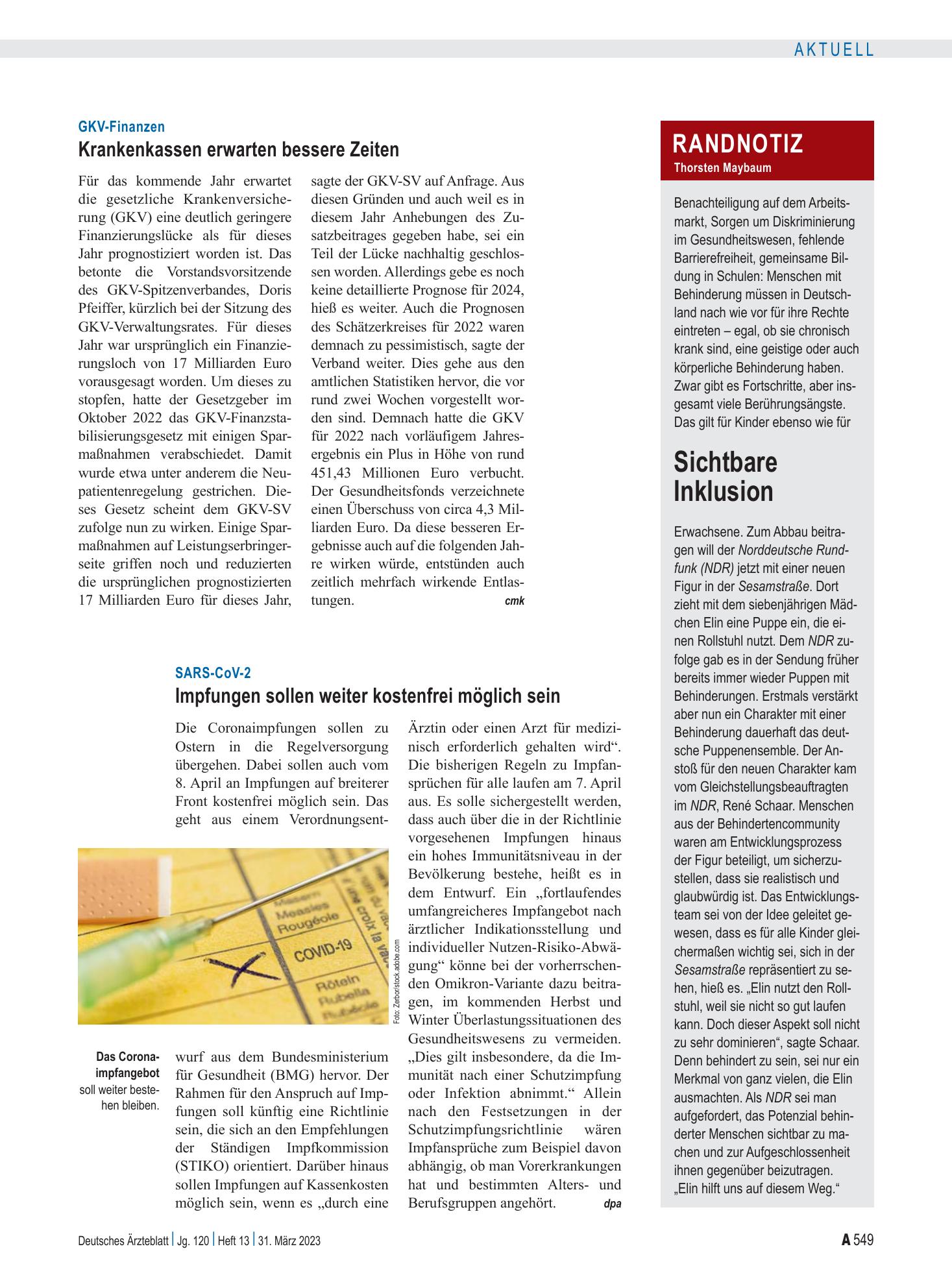 Vorschauseite 1: Randnotiz: Sichtbare Inklusion – Deutsches Ärzteblatt
