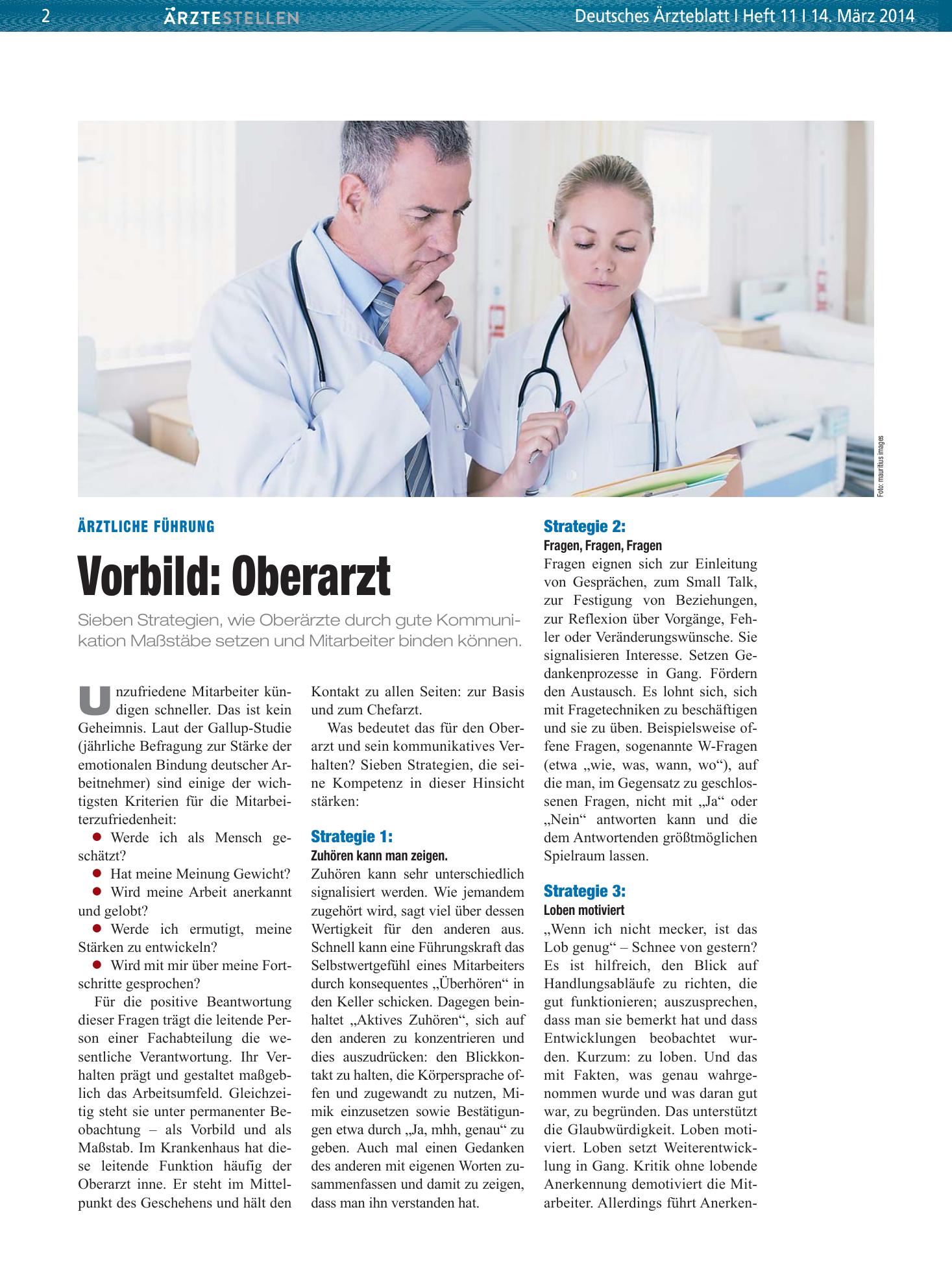 Vorschauseite 1: Ärztliche Führung – Vorbild: Oberarzt – Deutsches Ärzteblatt