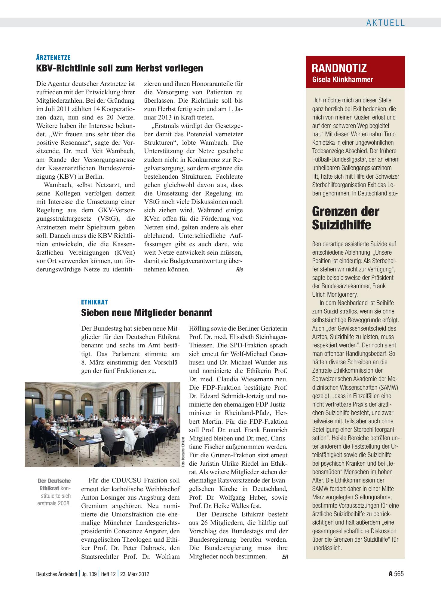 Vorschauseite 1: Ethikrat: Sieben neue Mitglieder benannt – Deutsches Ärzteblatt