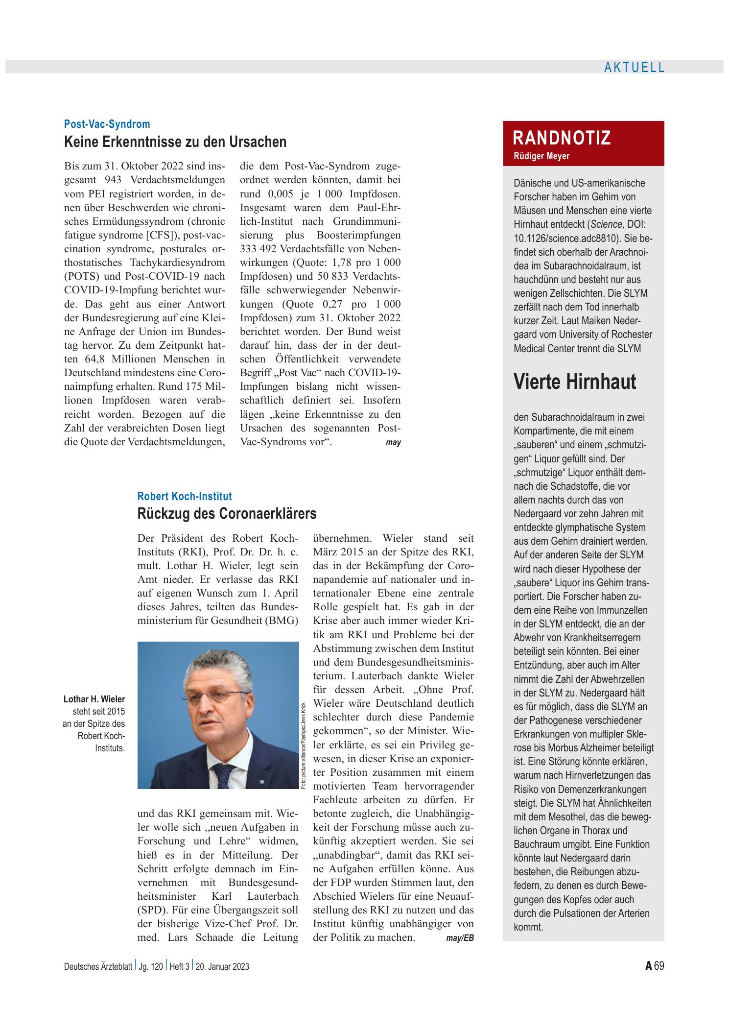 Vorschauseite 1: Randnotiz: Vierte Hirnhaut – Deutsches Ärzteblatt