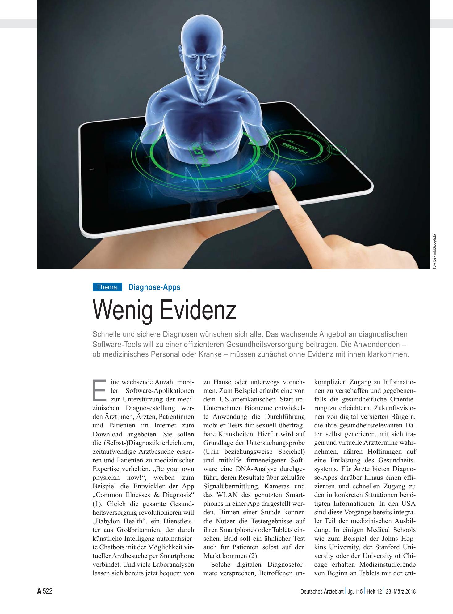 Vorschauseite 1: Diagnose-Apps: Wenig Evidenz – Deutsches Ärzteblatt
