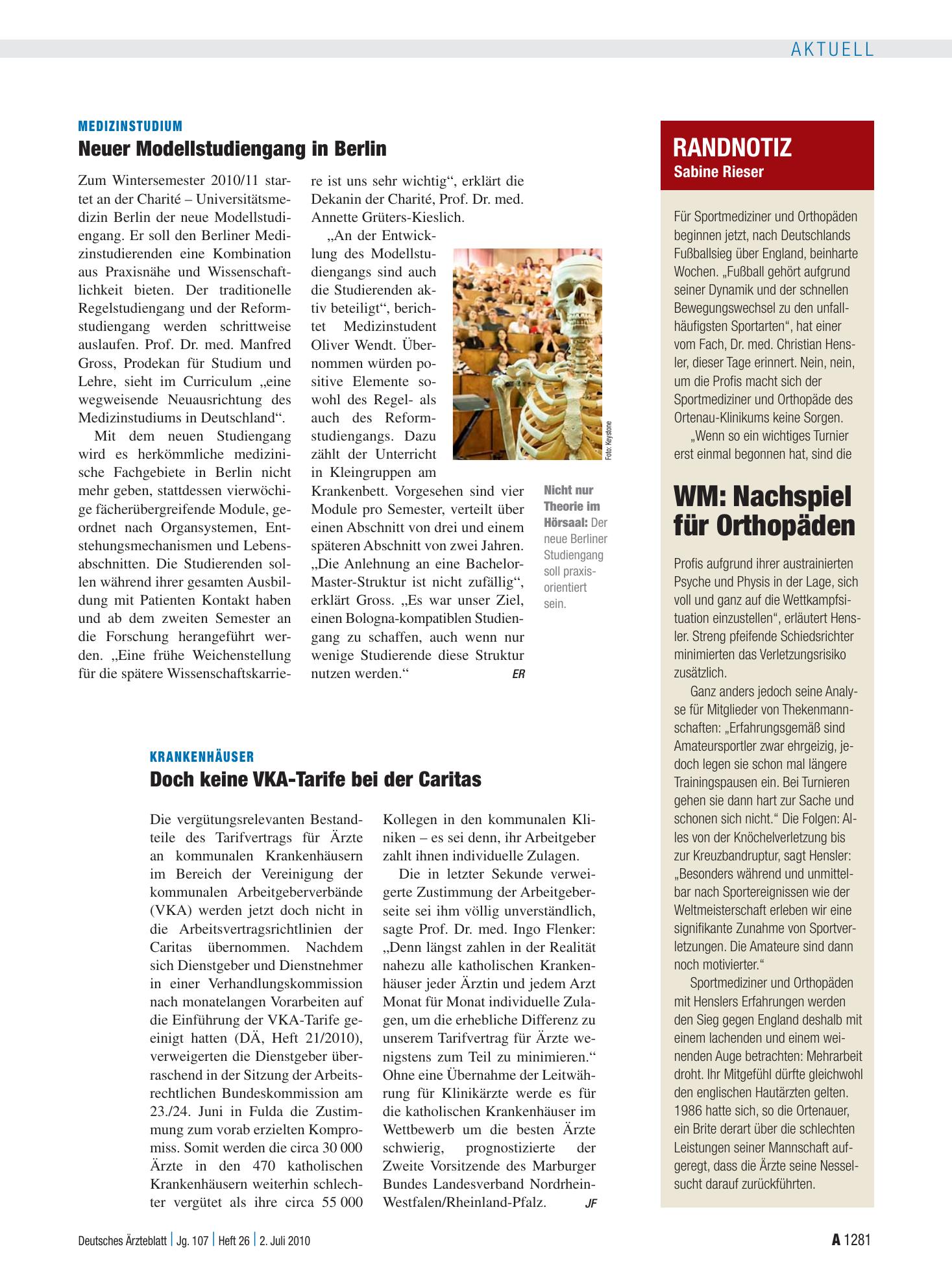 Vorschauseite 1: Medizinstudium: Neuer Modellstudiengang in Berlin – Deutsches Ärzteblatt