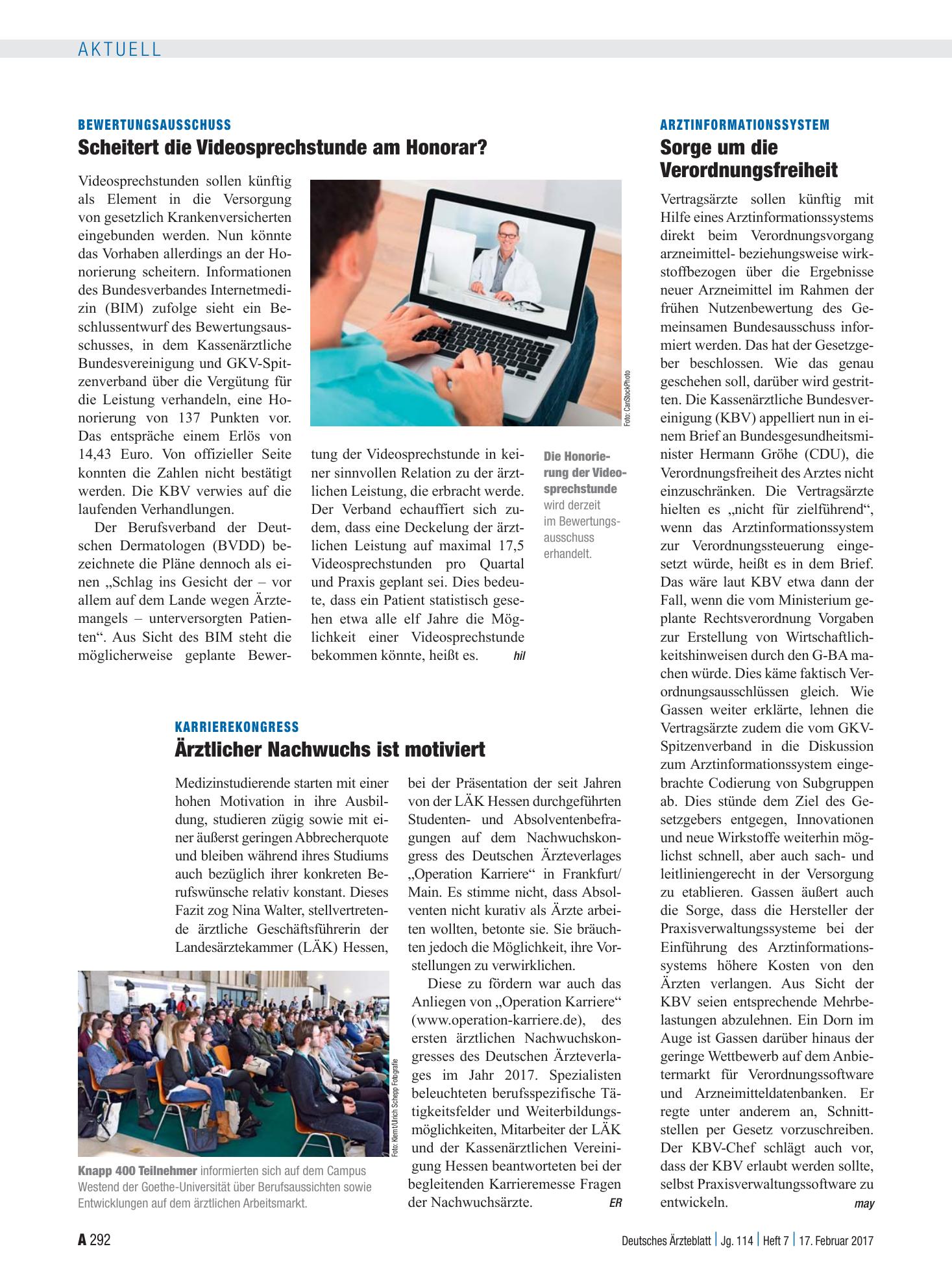 Vorschauseite 1: Bewertungsausschuss: Scheitert die Videosprechstunde am Honorar? – Deutsches Ärzteblatt