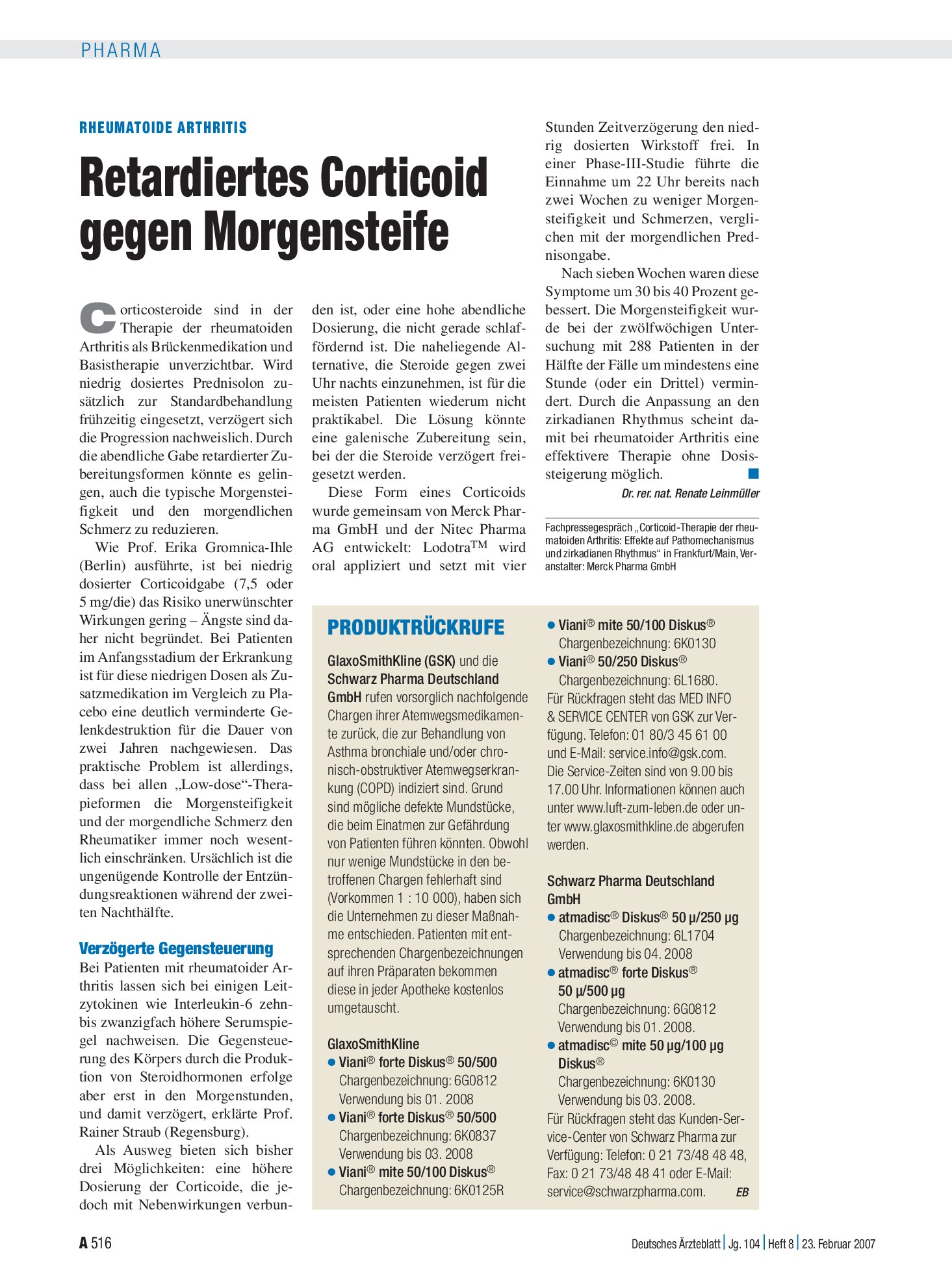 Vorschauseite 1: Produktrückrufe – Deutsches Ärzteblatt