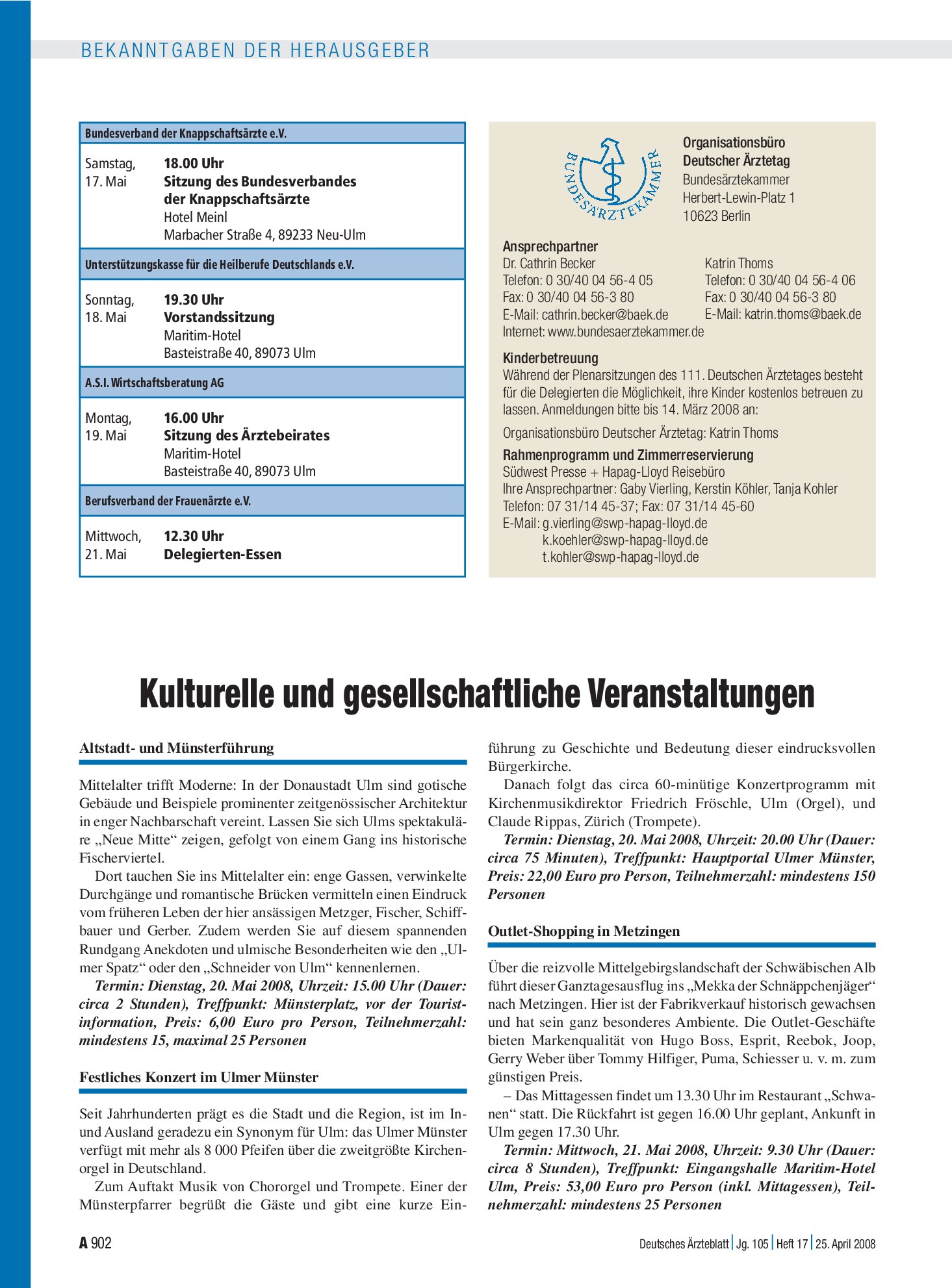 Vorschauseite 1: Kulturelle und gesellschaftliche Veranstaltungen – Deutsches Ärzteblatt