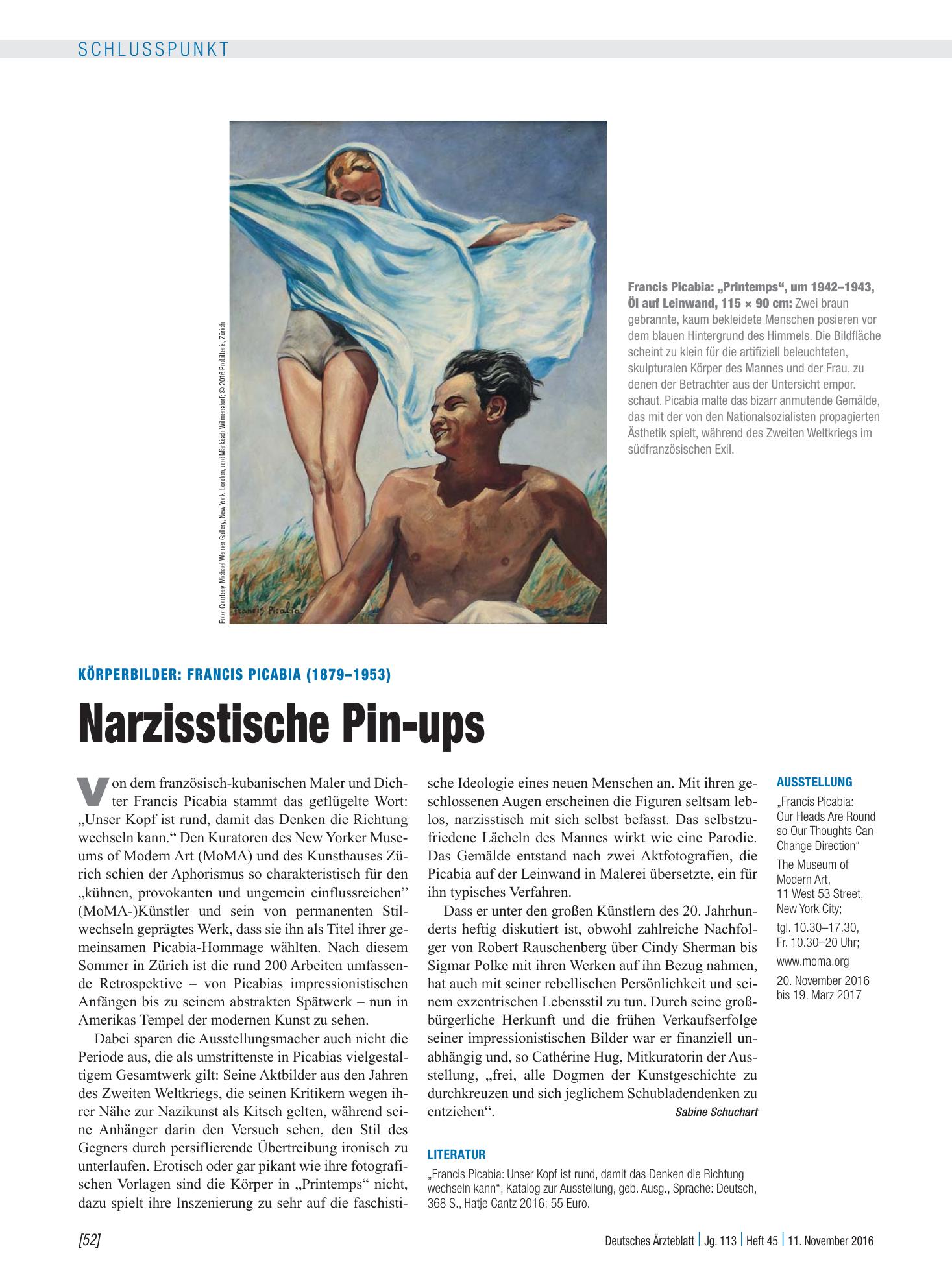 Vorschauseite 1: Körperbilder: Francis Picabia (1879–1953) – Narzisstische Pin-ups – Deutsches Ärzteblatt