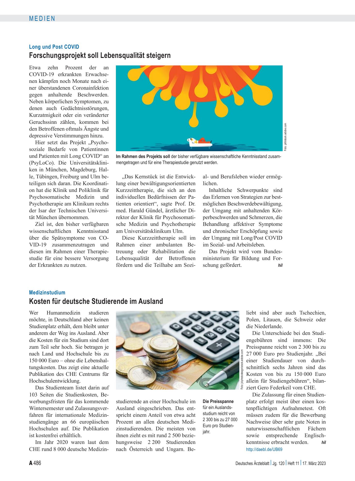 Vorschauseite 1: Medizinstudium: Kosten für deutsche Studierende im Ausland – Deutsches Ärzteblatt