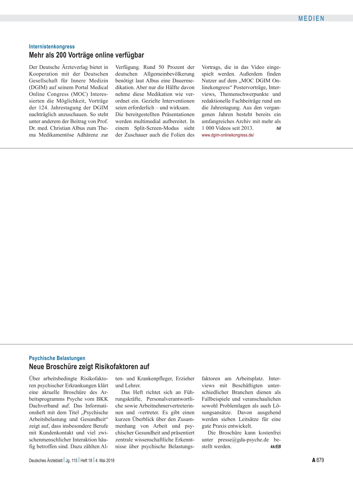 Vorschauseite 1: Internistenkongress: Mehr als 200 Vorträge online verfügbar – Deutsches Ärzteblatt
