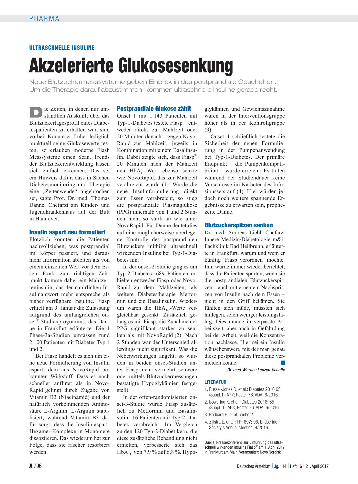 Vorschauseite 1: Ultraschnelle Insuline: Akzelerierte Glukosesenkung – Deutsches Ärzteblatt