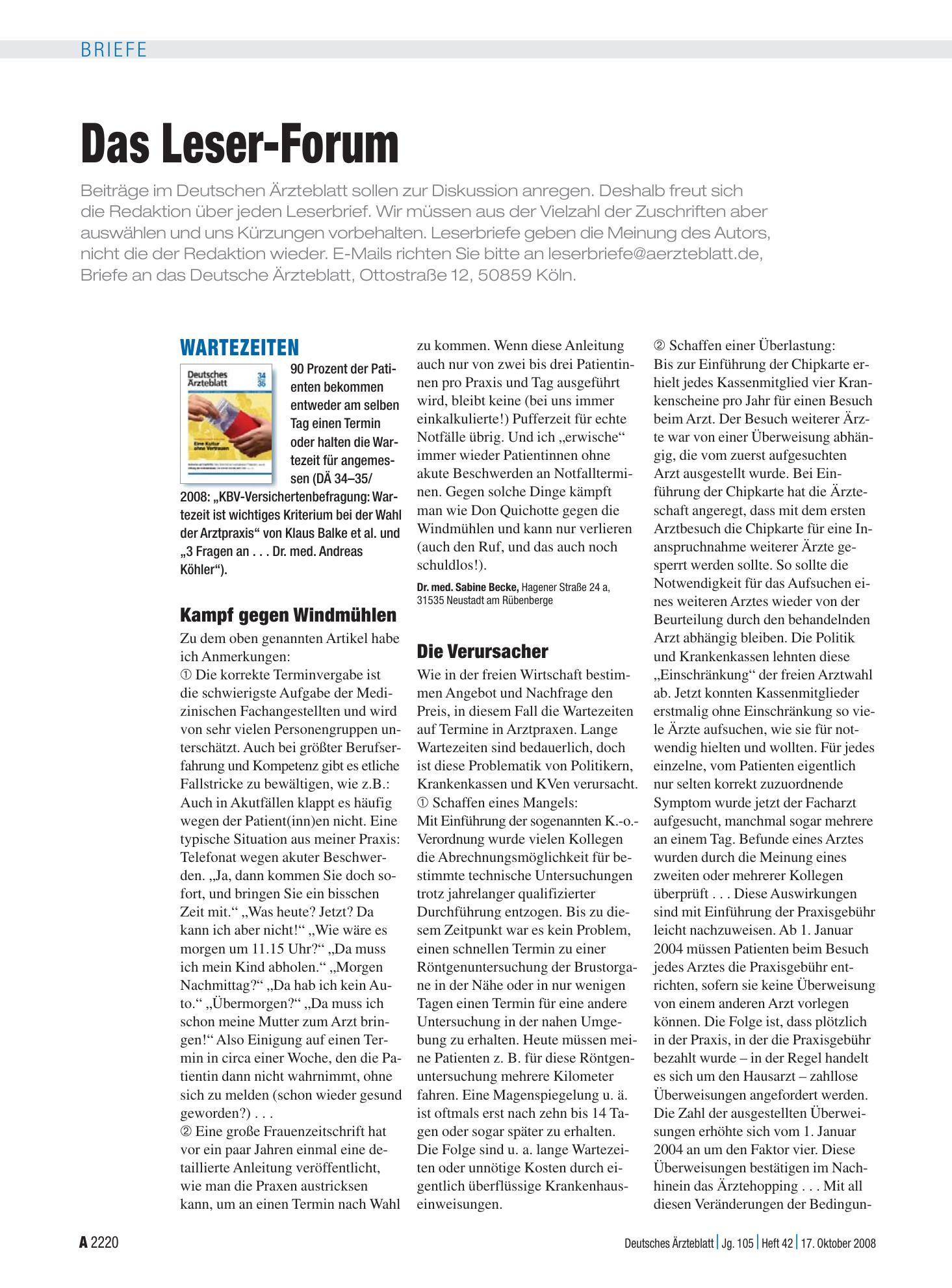 Vorschauseite 1: Wartezeiten: Kampf gegen Windmühlen – Deutsches Ärzteblatt
