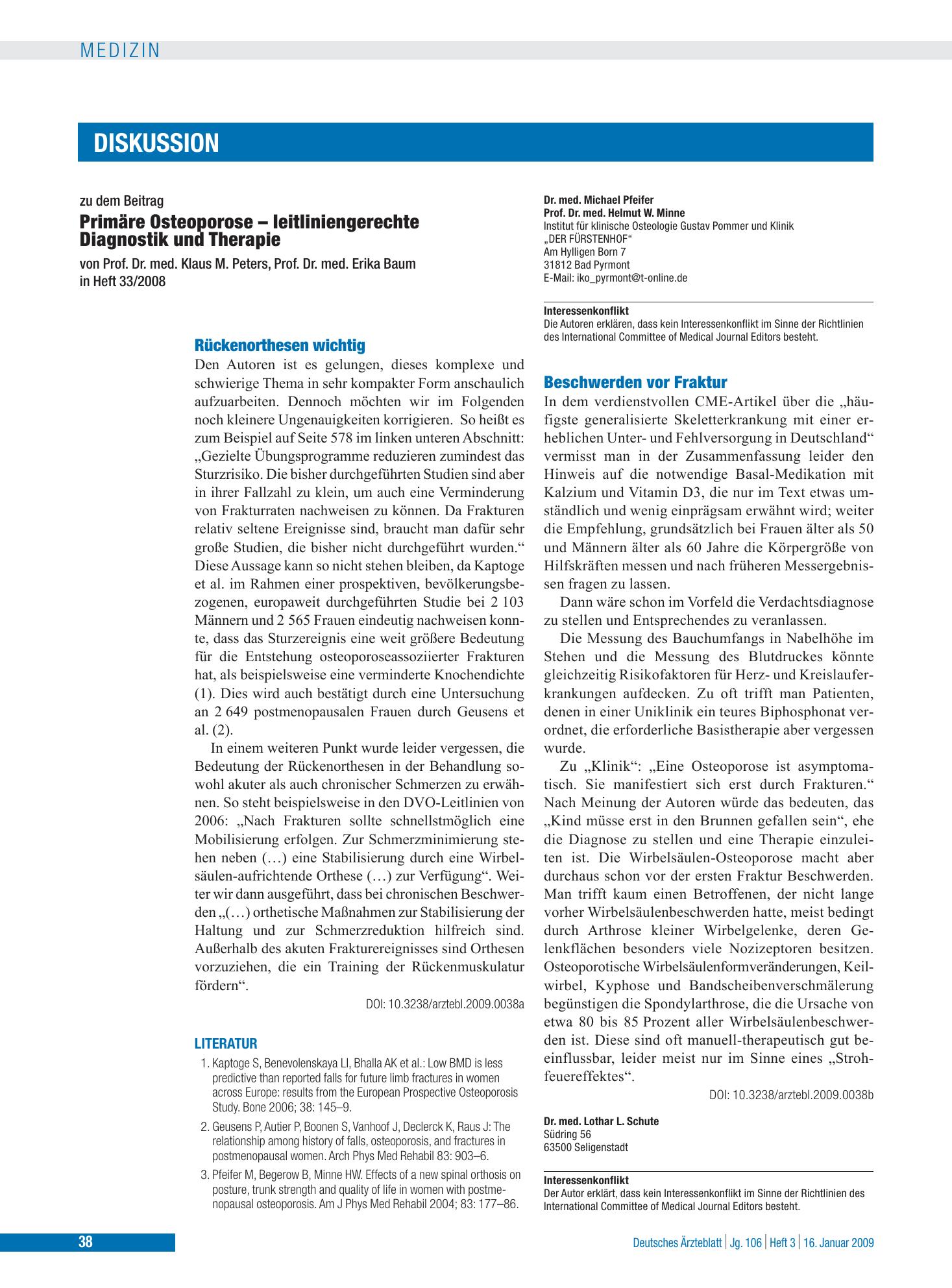 Vorschauseite 1: Primäre Osteoporose – leitliniengerechte Diagnostik und Therapie: Beschwerden vor Fraktur – Deutsches Ärzteblatt