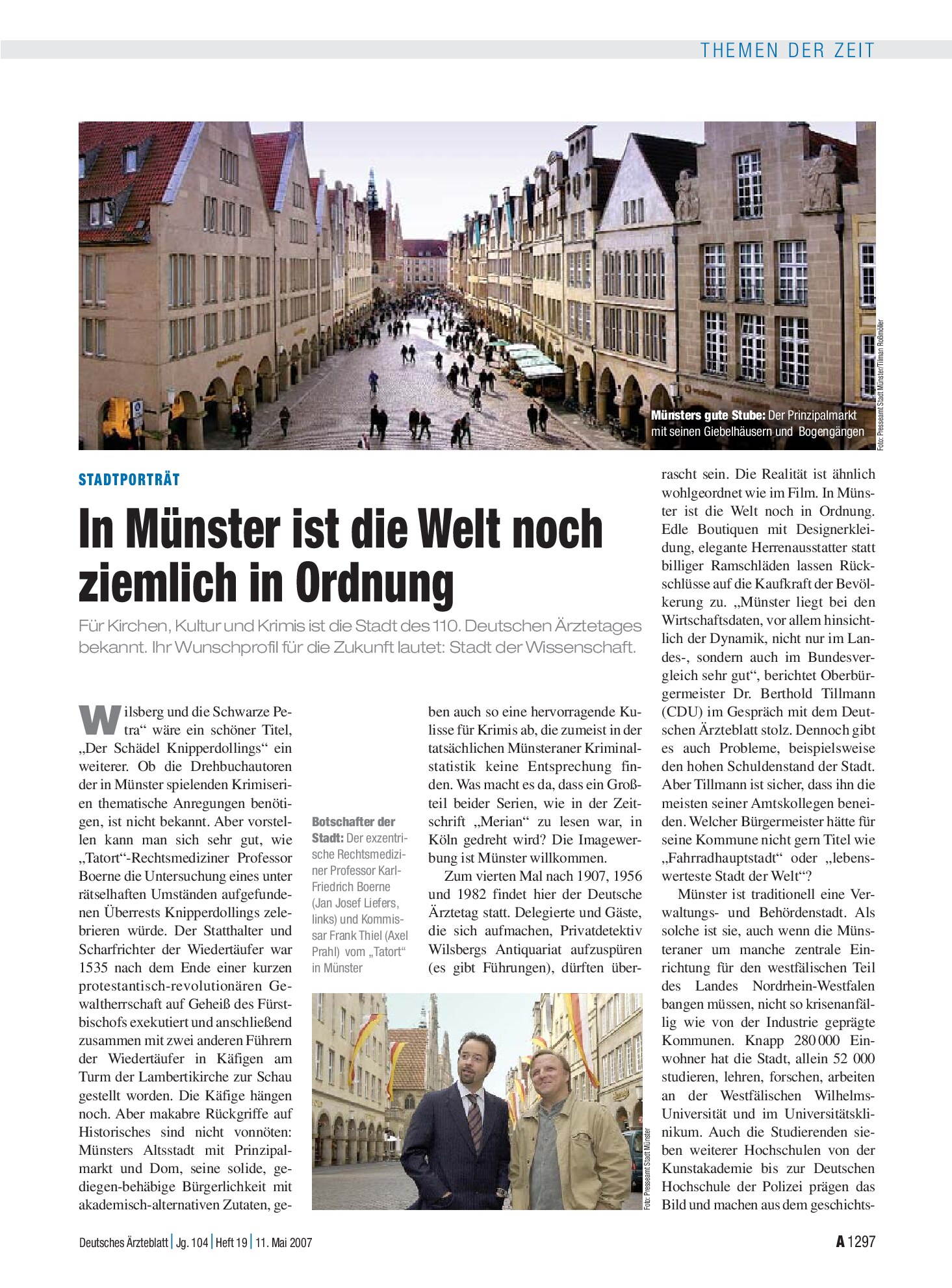 Vorschauseite 1: Stadtporträt: In Münster ist die Welt noch ziemlich in Ordnung – Deutsches Ärzteblatt