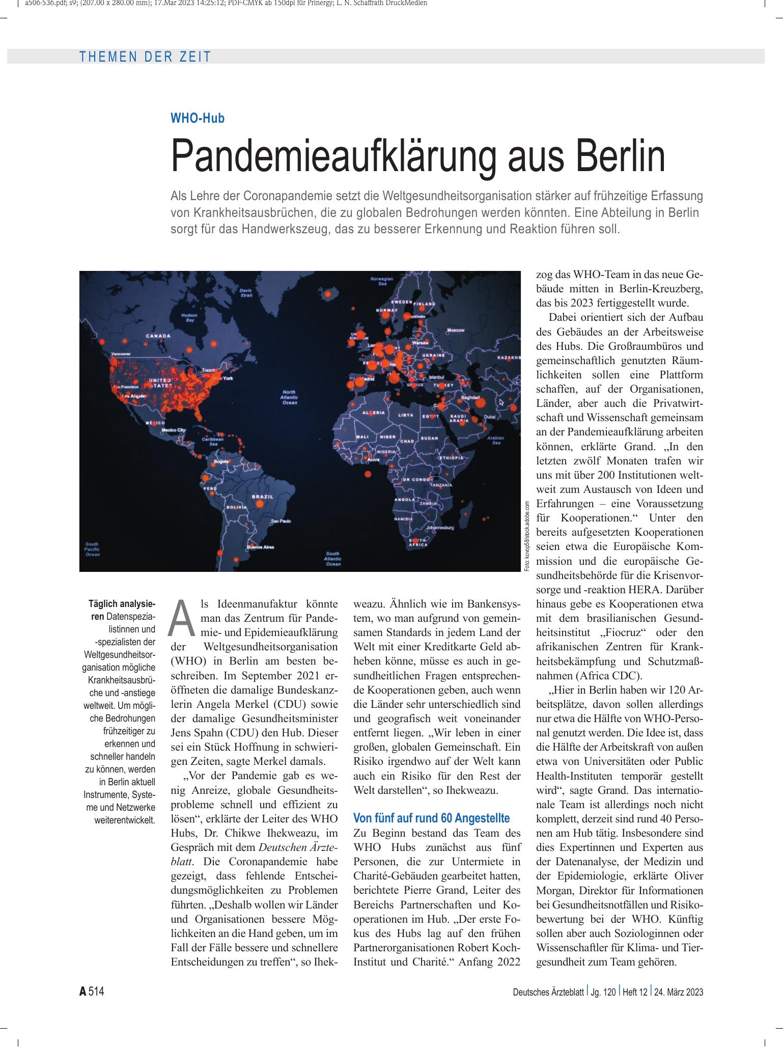 Vorschauseite 1: WHO-Hub: Pandemieaufklärung aus Berlin – Deutsches Ärzteblatt