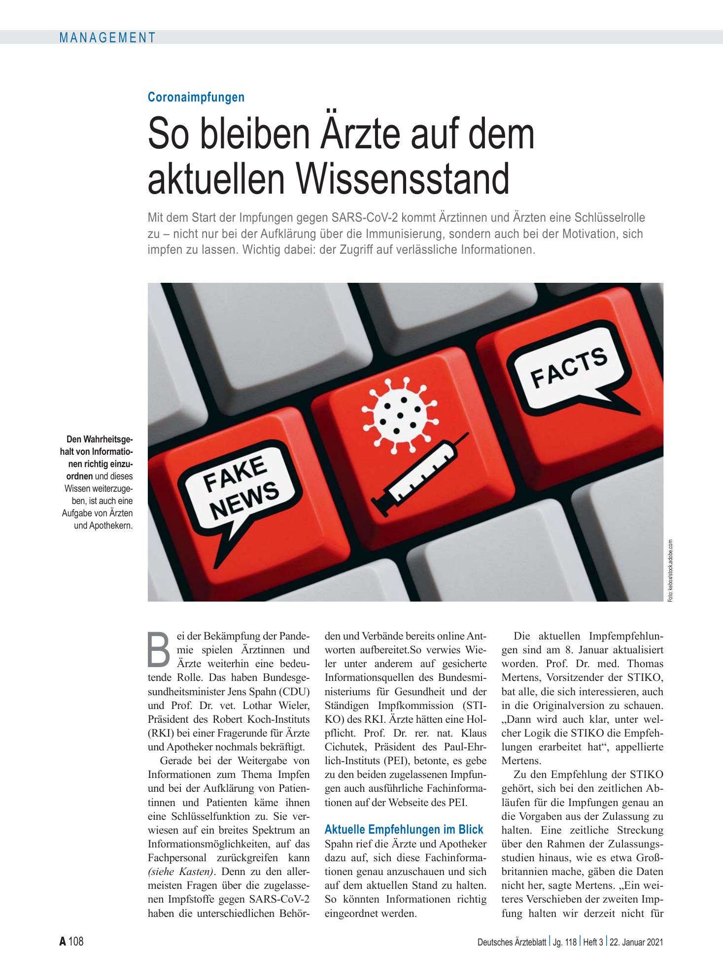 Vorschauseite 1: Coronaimpfungen: So bleiben Ärzte auf dem aktuellen Wissensstand – Deutsches Ärzteblatt