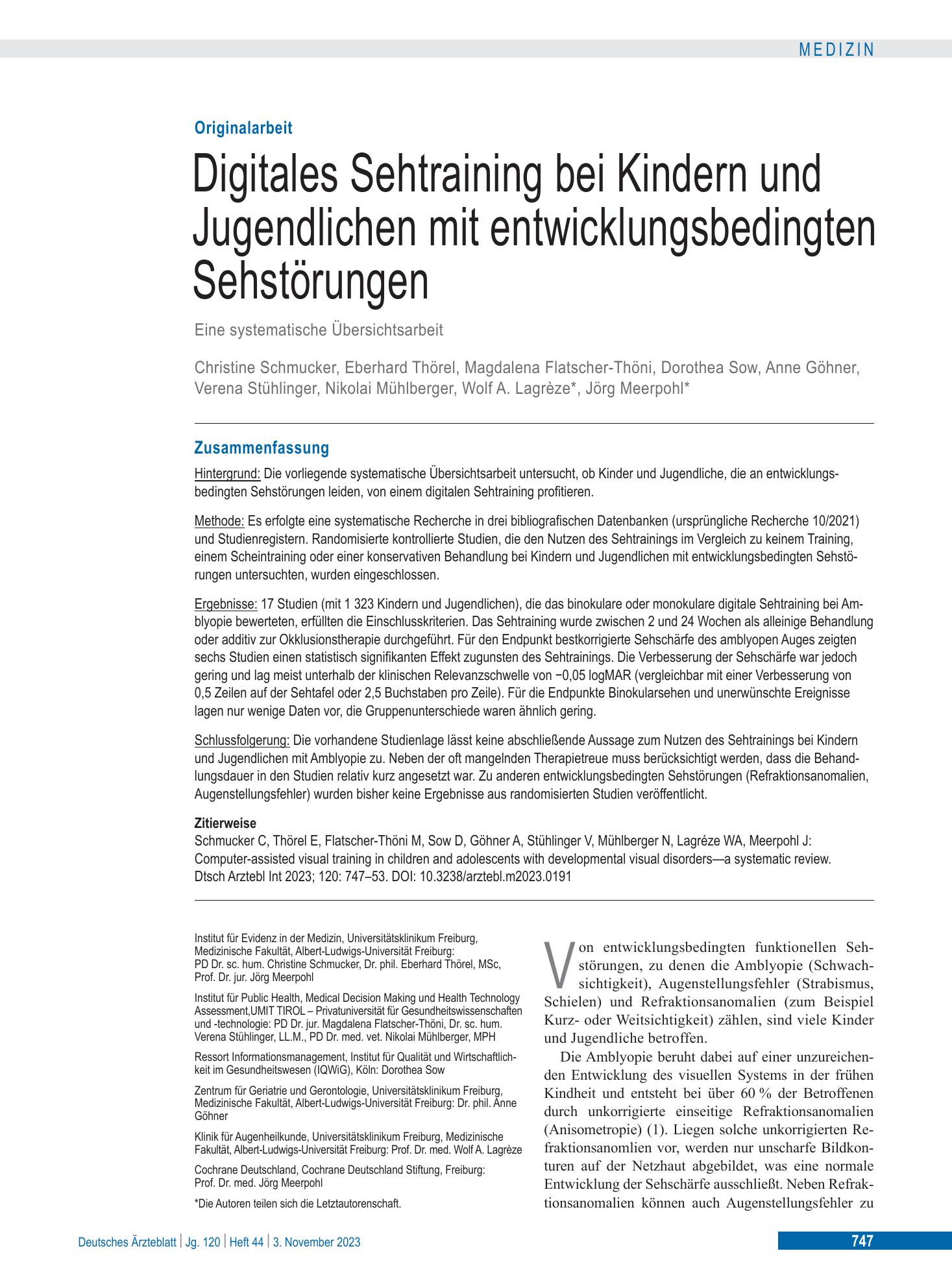 Vorschauseite 1: Digitales Sehtraining bei Kindern und Jugendlichen mit entwicklungsbedingten Sehstörungen – Deutsches Ärzteblatt
