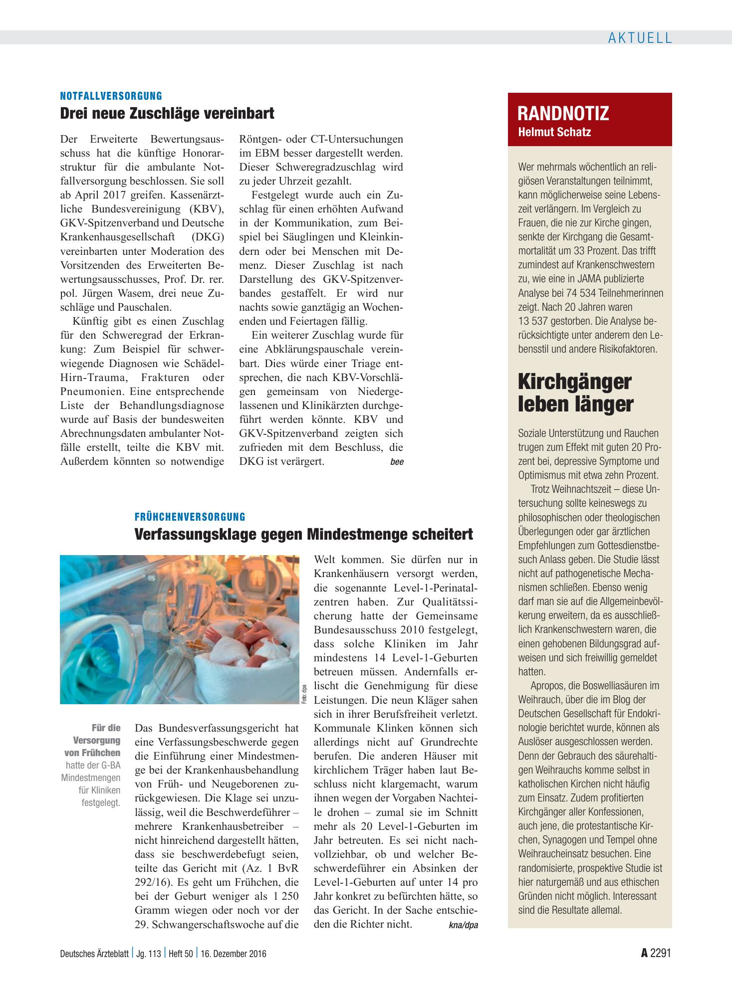 Vorschauseite 1: Randnotiz: Kirchgänger leben länger – Deutsches Ärzteblatt