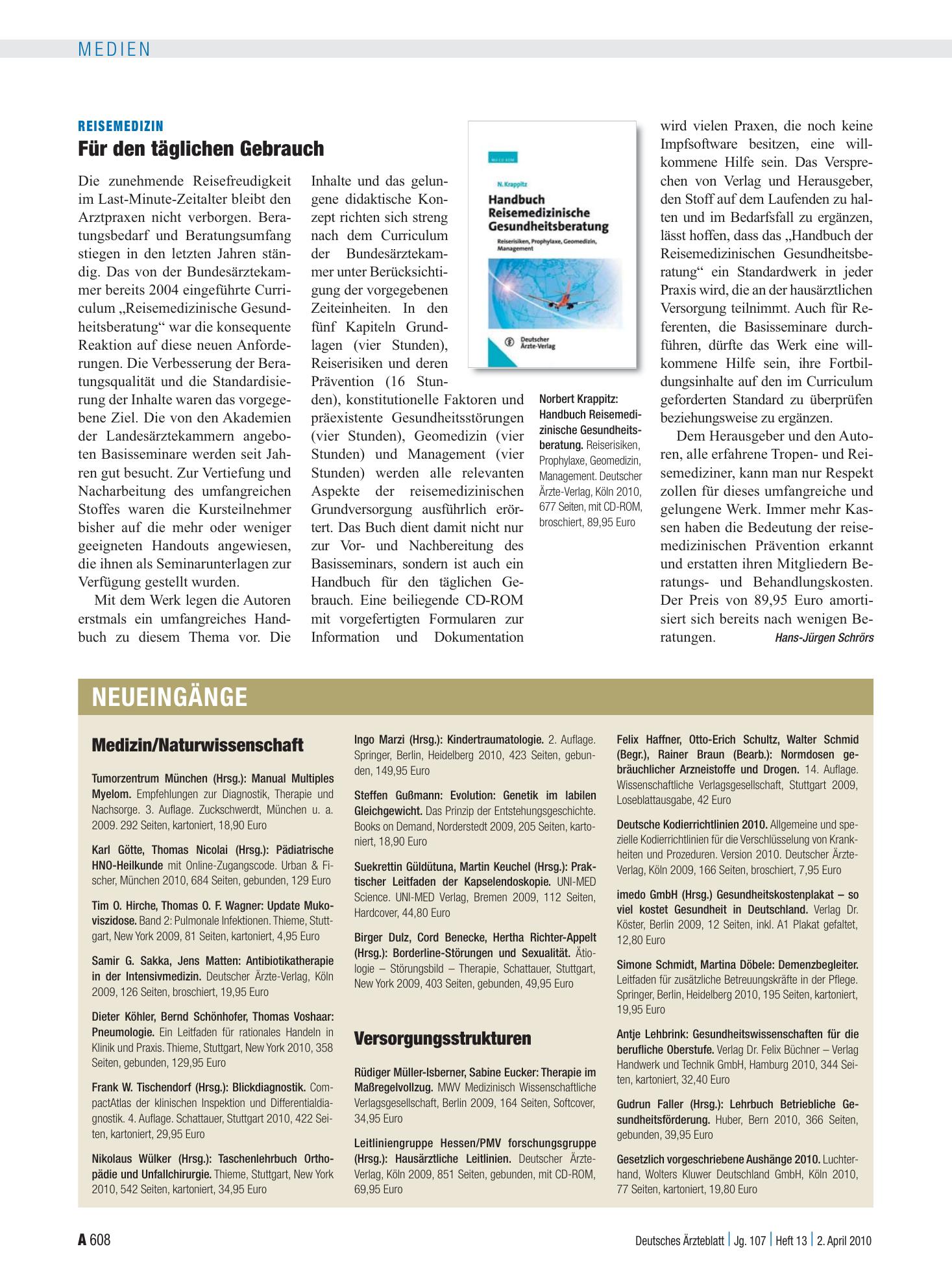 Vorschauseite 1: Neueingänge – Deutsches Ärzteblatt