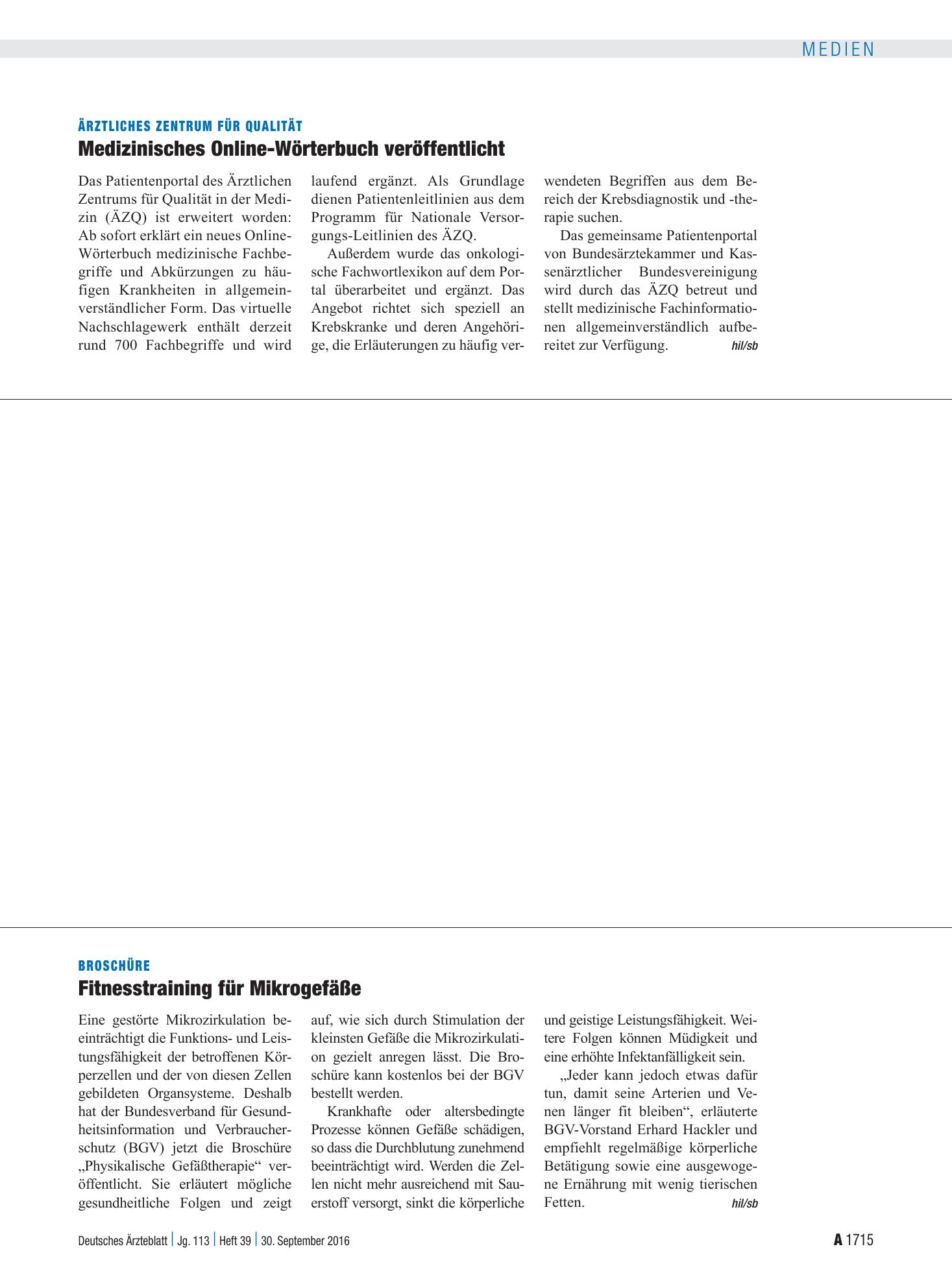 Vorschauseite 1: Broschüre: Fitnesstraining für Mikrogefäße – Deutsches Ärzteblatt