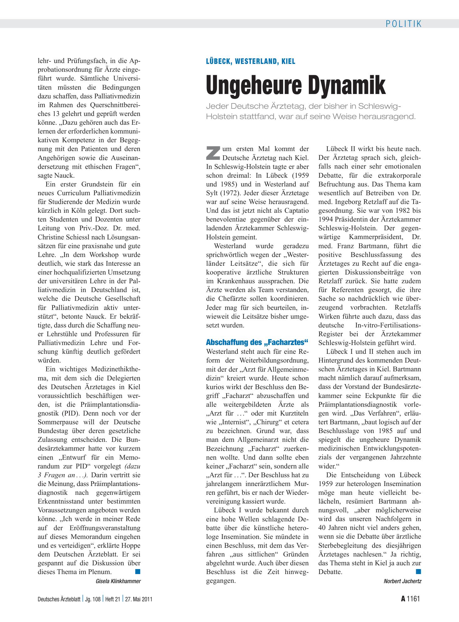 Vorschauseite 1: Lübeck, Westerland, Kiel: Ungeheure Dynamik – Deutsches Ärzteblatt